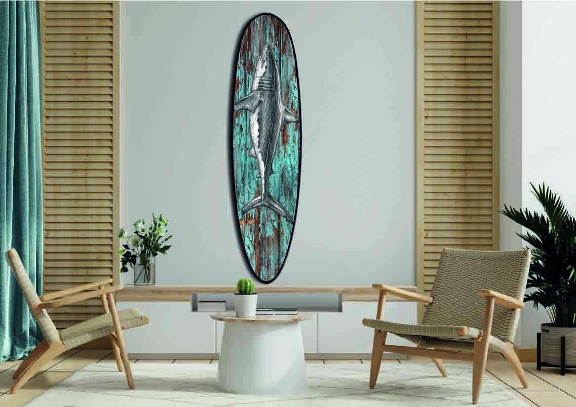 Shark surfboard Wall Art - Coastal Decor
