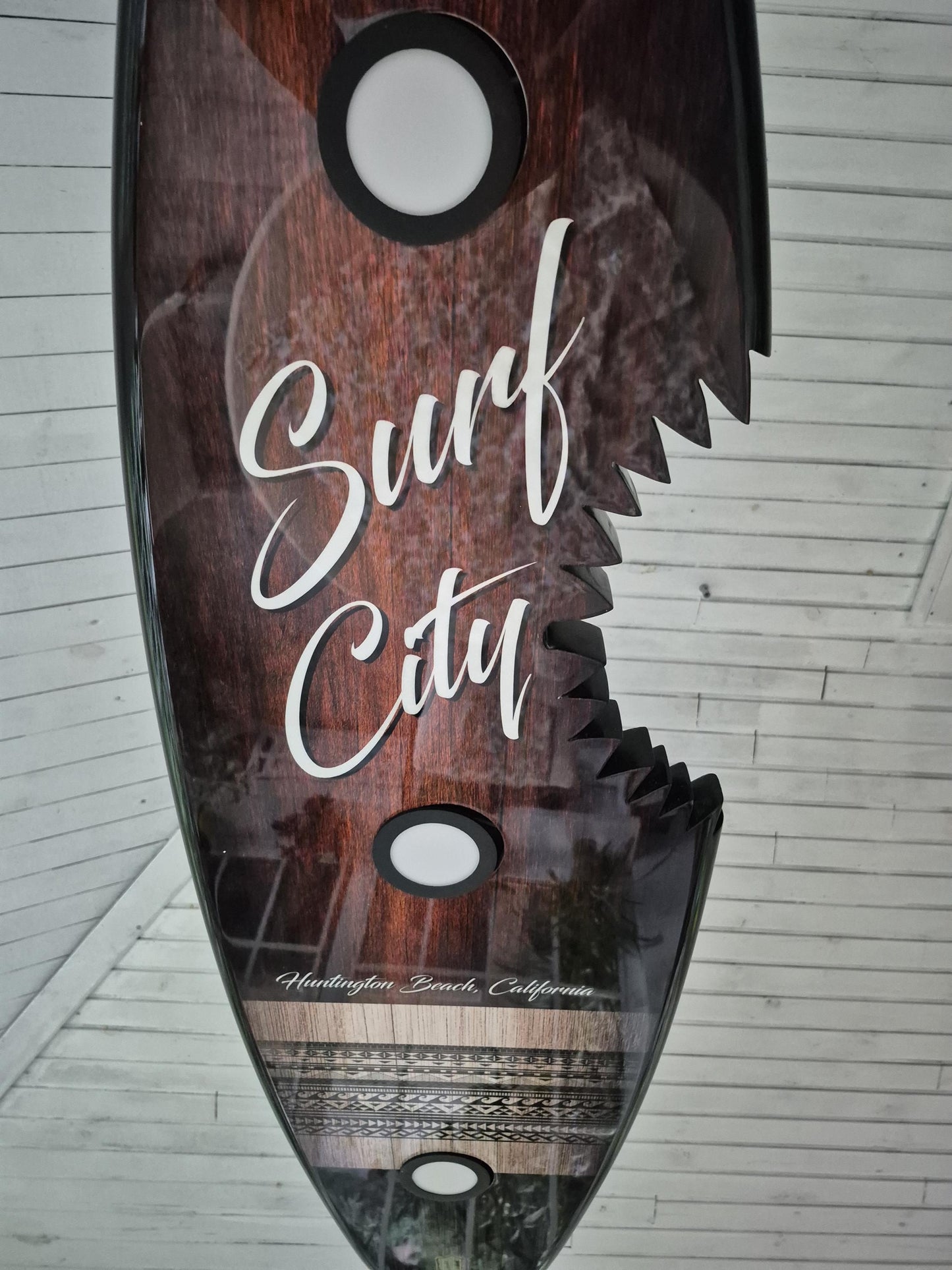 Shark Bite Surfboard Light – LED Billiard Table Pendant | Huntington Beach Surf Decor