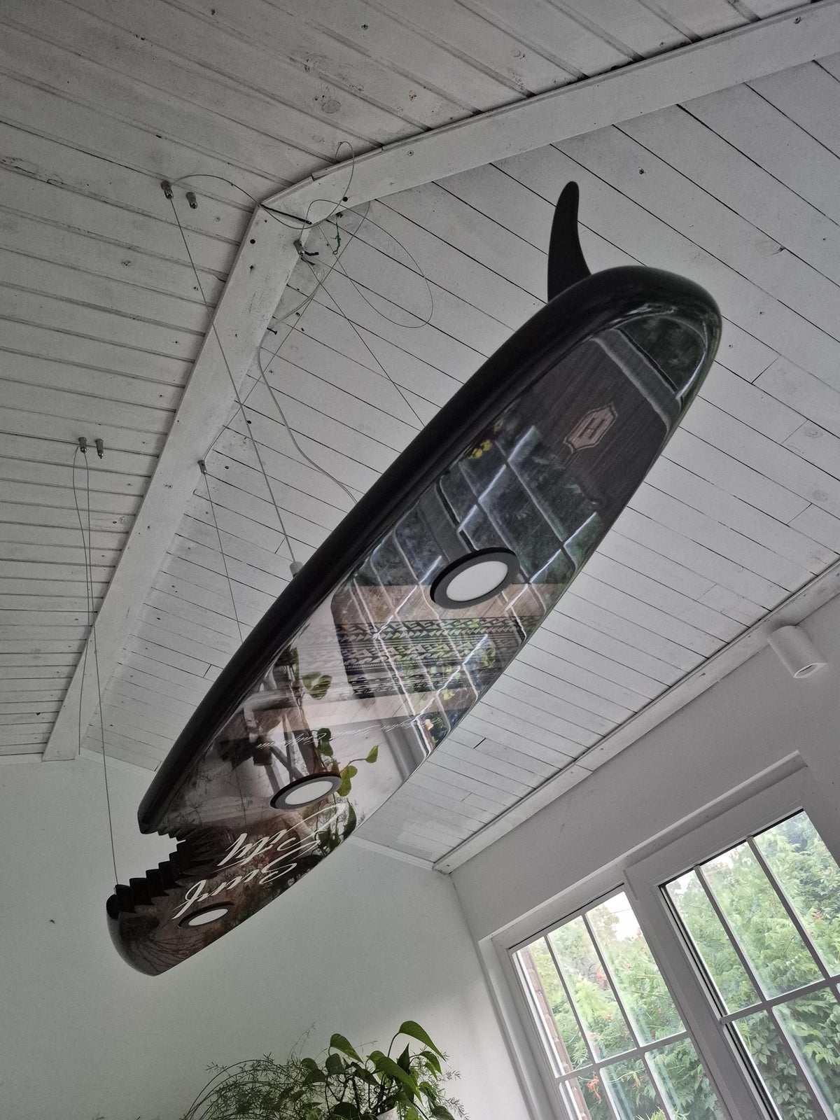 Shark Bite Surfboard Light – LED Billiard Table Pendant | Huntington Beach Surf Decor