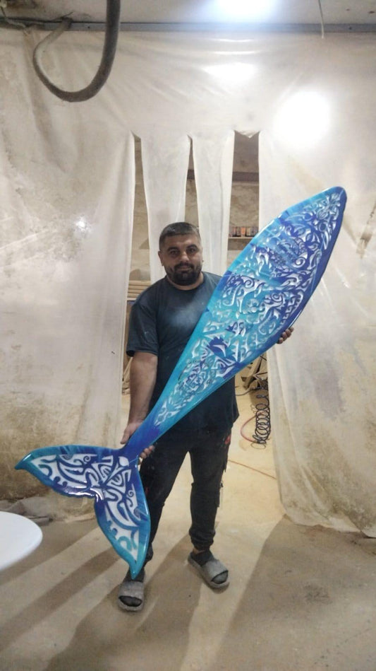 Whale Chandelier – Maori Surfboard Ceiling Lamp – Ocean LED Coastal Decor Light