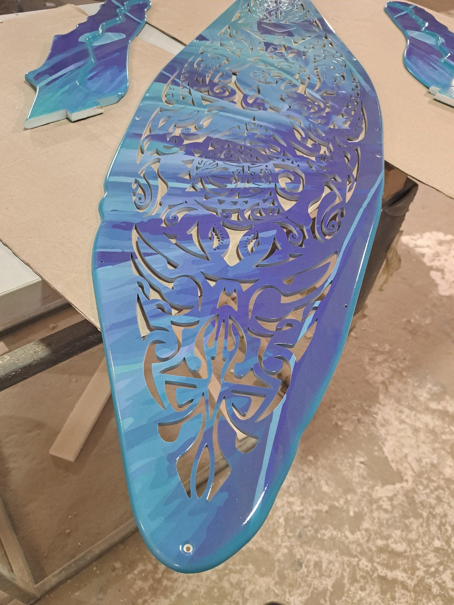 Whale Chandelier – Maori Surfboard Ceiling Lamp – Ocean LED Coastal Decor Light