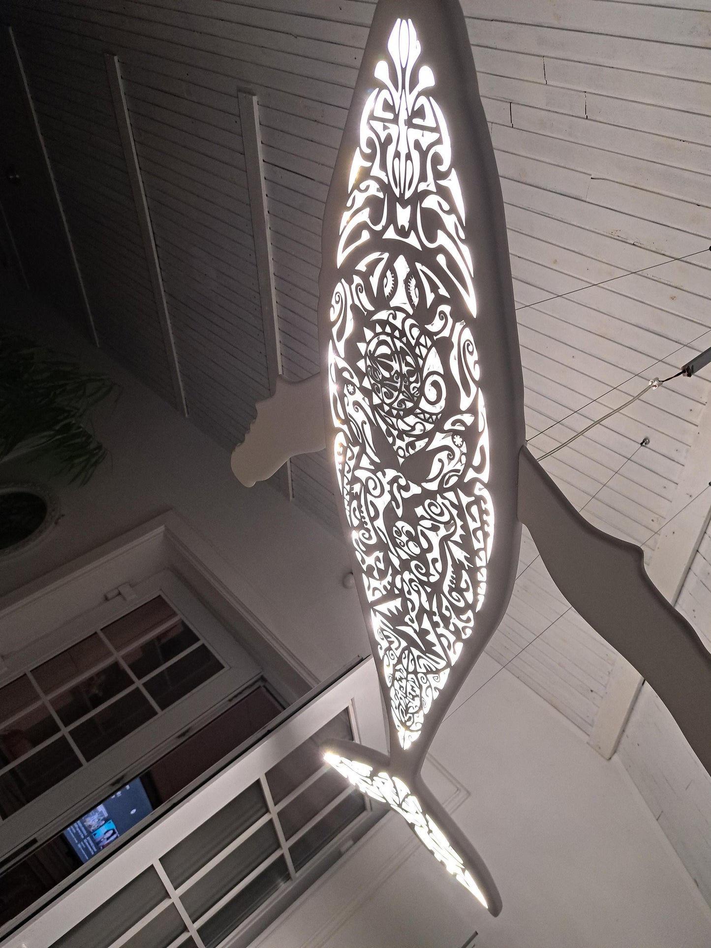 Whale Chandelier – Maori Surfboard Ceiling Lamp – Ocean LED Coastal Decor Light