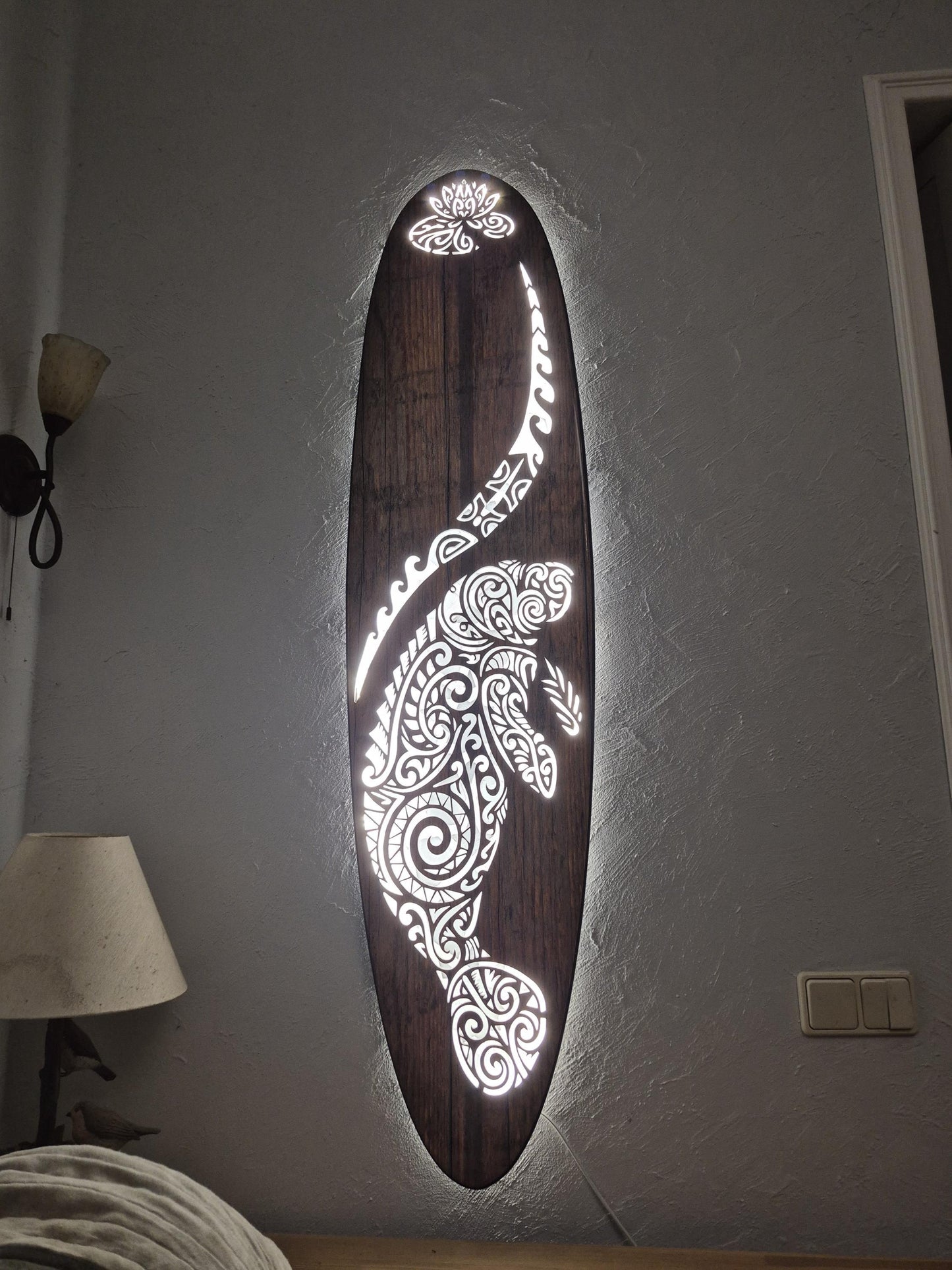 Wall Lamp with Maori Manatee Design – LED Backlight Ocean Decor