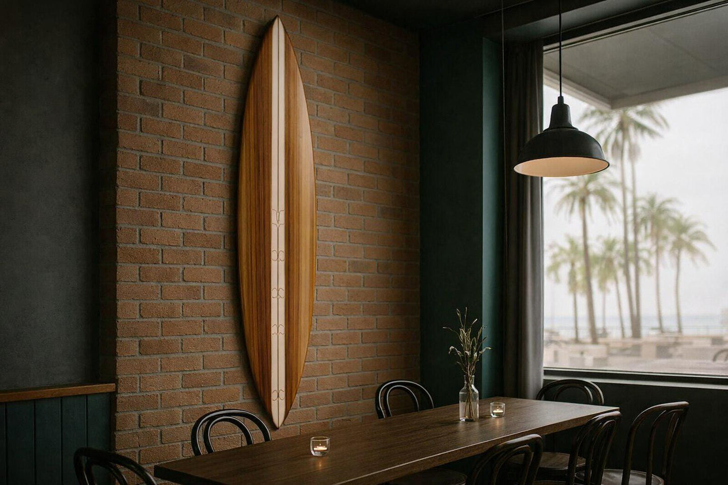 Wood Surfboard Wall Decor – California Style Wooden Surf Art – Modern Coastal Statement Piece