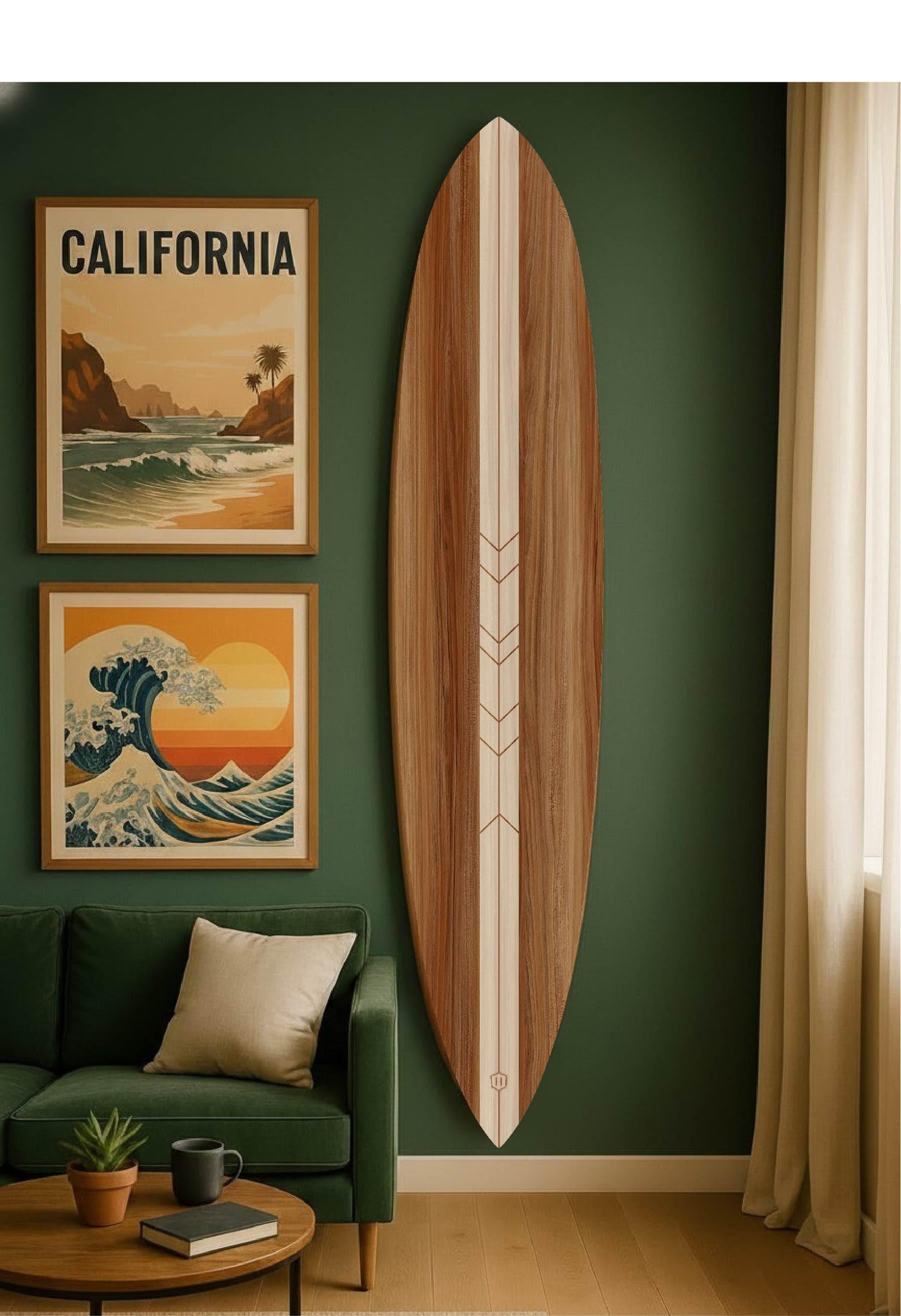 Wood Surfboard Wall Decor – California Style Wooden Surf Art – Modern Coastal Statement Piece