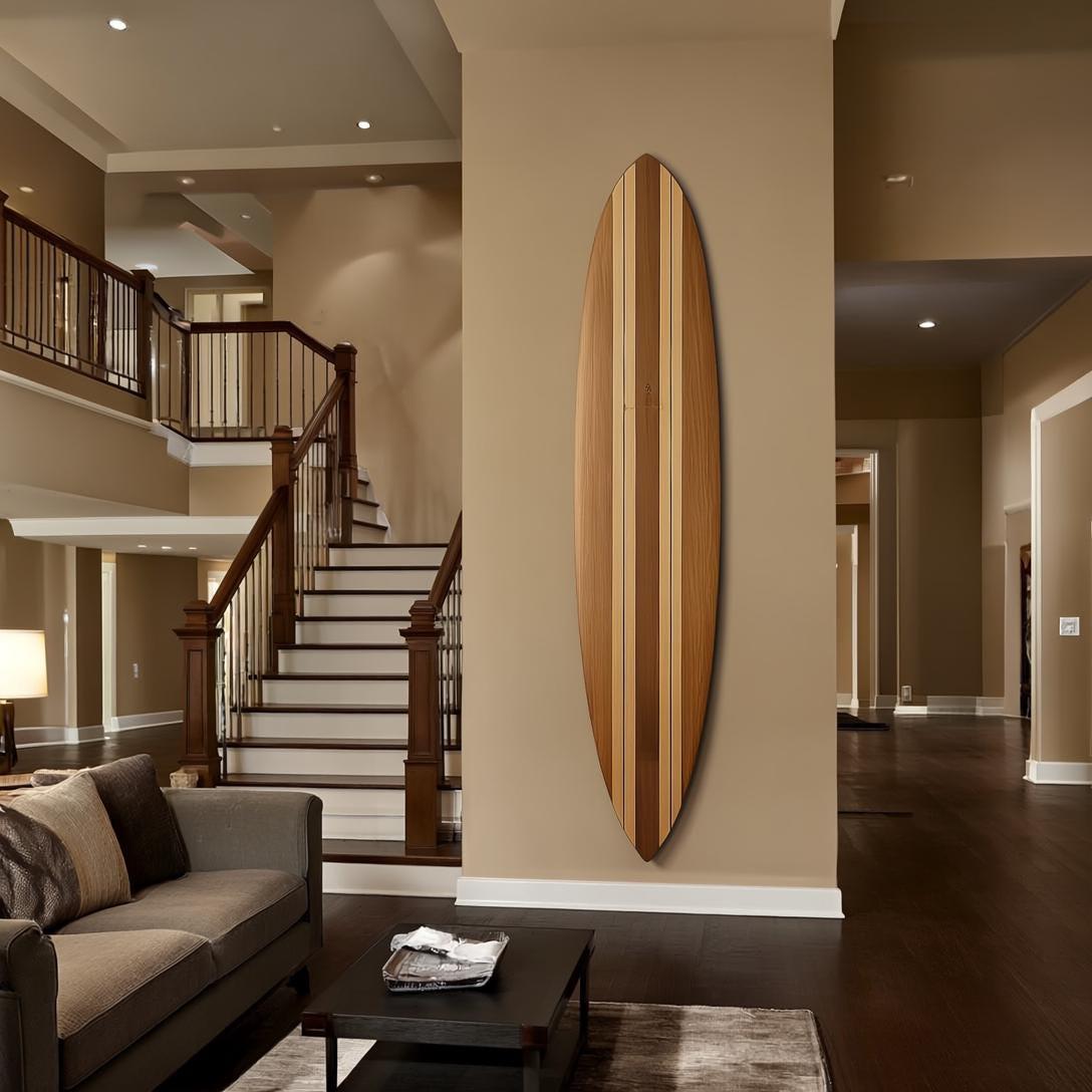 Wood Surfboard Wall Decor – California Style Wooden Surf Art – Modern Coastal Statement Piece