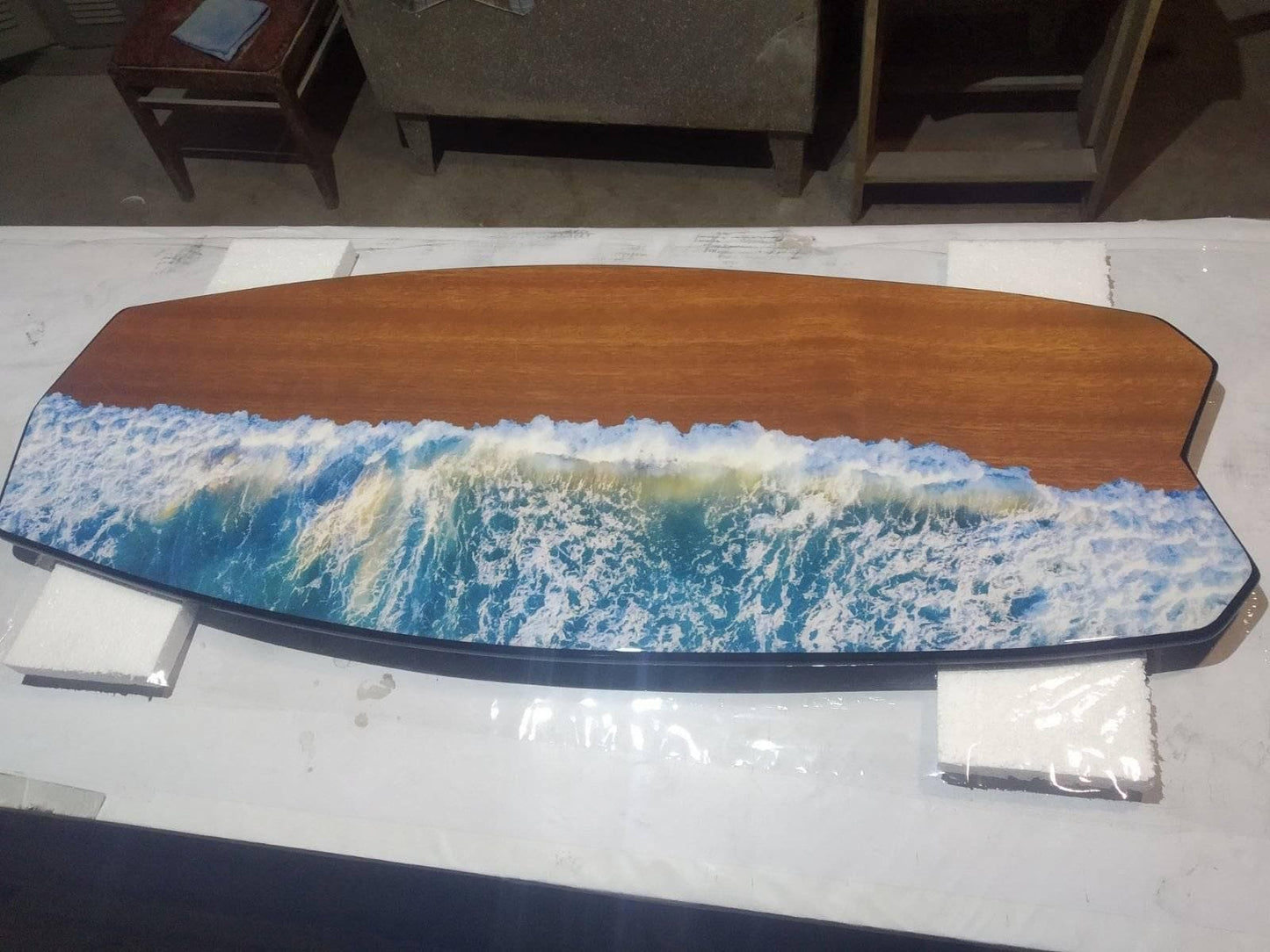 Surfboard Coffee Table: Beach Wave Art, Tropic Bar Decor