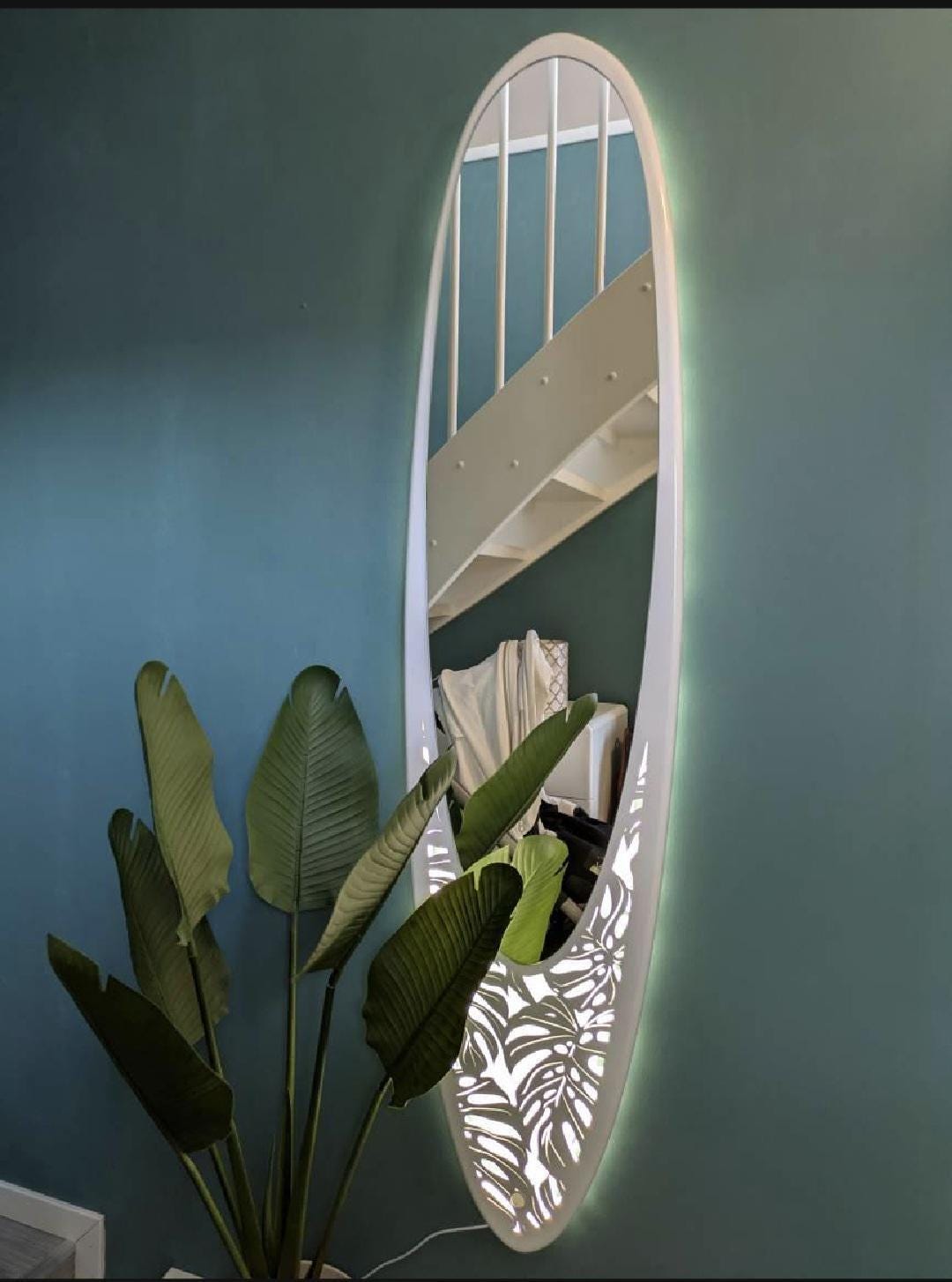 Surf Paradise: Exotic Longboard Mirror with Motion Sensor Light