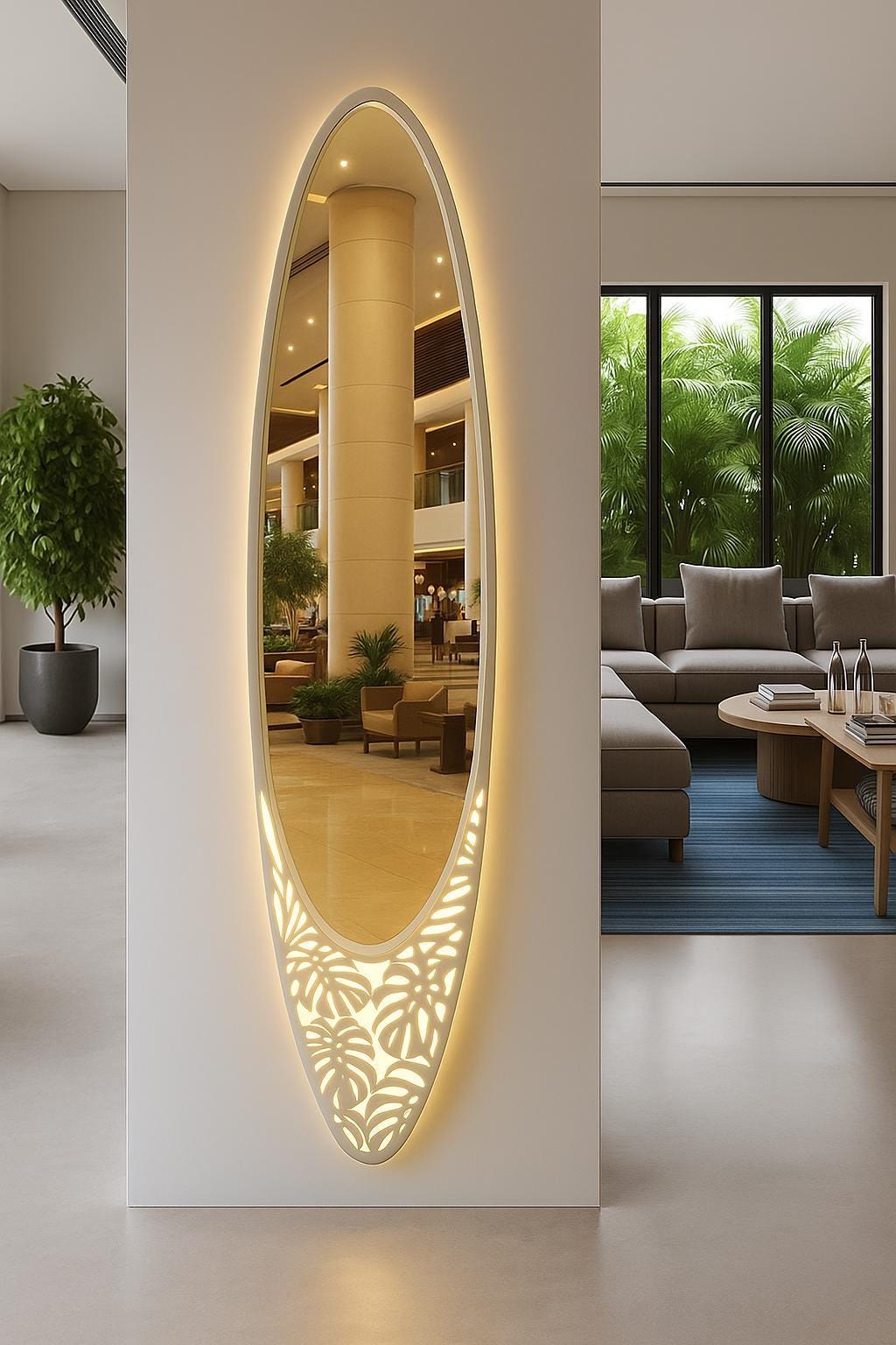 Surf Paradise: Exotic Longboard Mirror with Motion Sensor Light