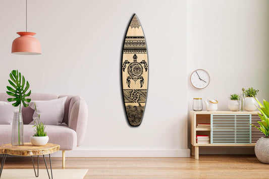 Maori Turtle Surfboard Wall Art – Tribal Coastal Decor for Bar or Home