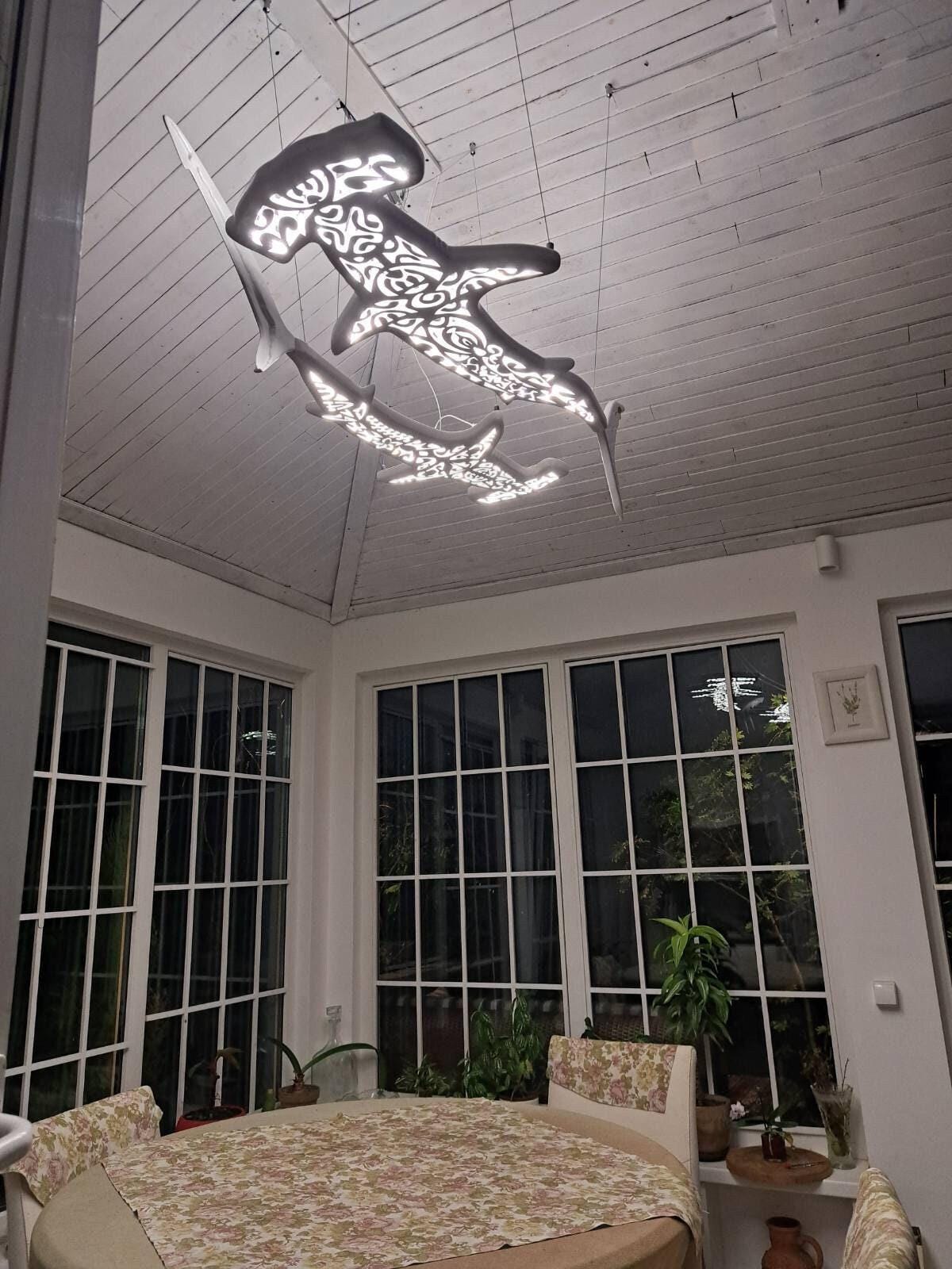 Dancing Sharks LED Ceiling Chandelier – Shark Ocean Statement Light