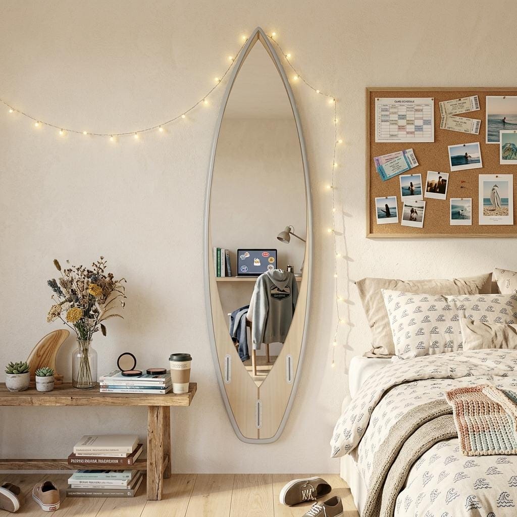 Surfboard Mirror – Ocean Wave Wall Decor for Coastal Interiors, Beach House Mirror