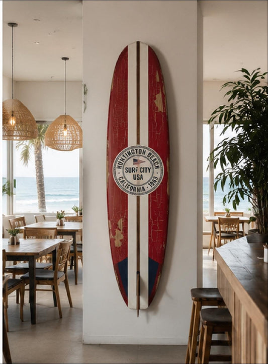 Vintage Surfboard Decor – 60s Style Board, Huntington Beach Coastal Art – WSH Series