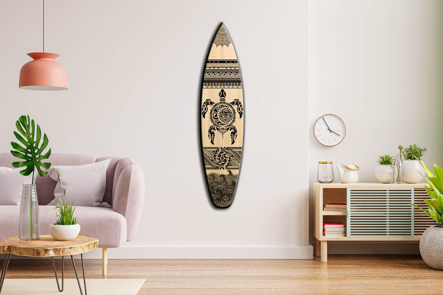Māori Surfboard Wall Art: Tropical Coastal Wood Accent