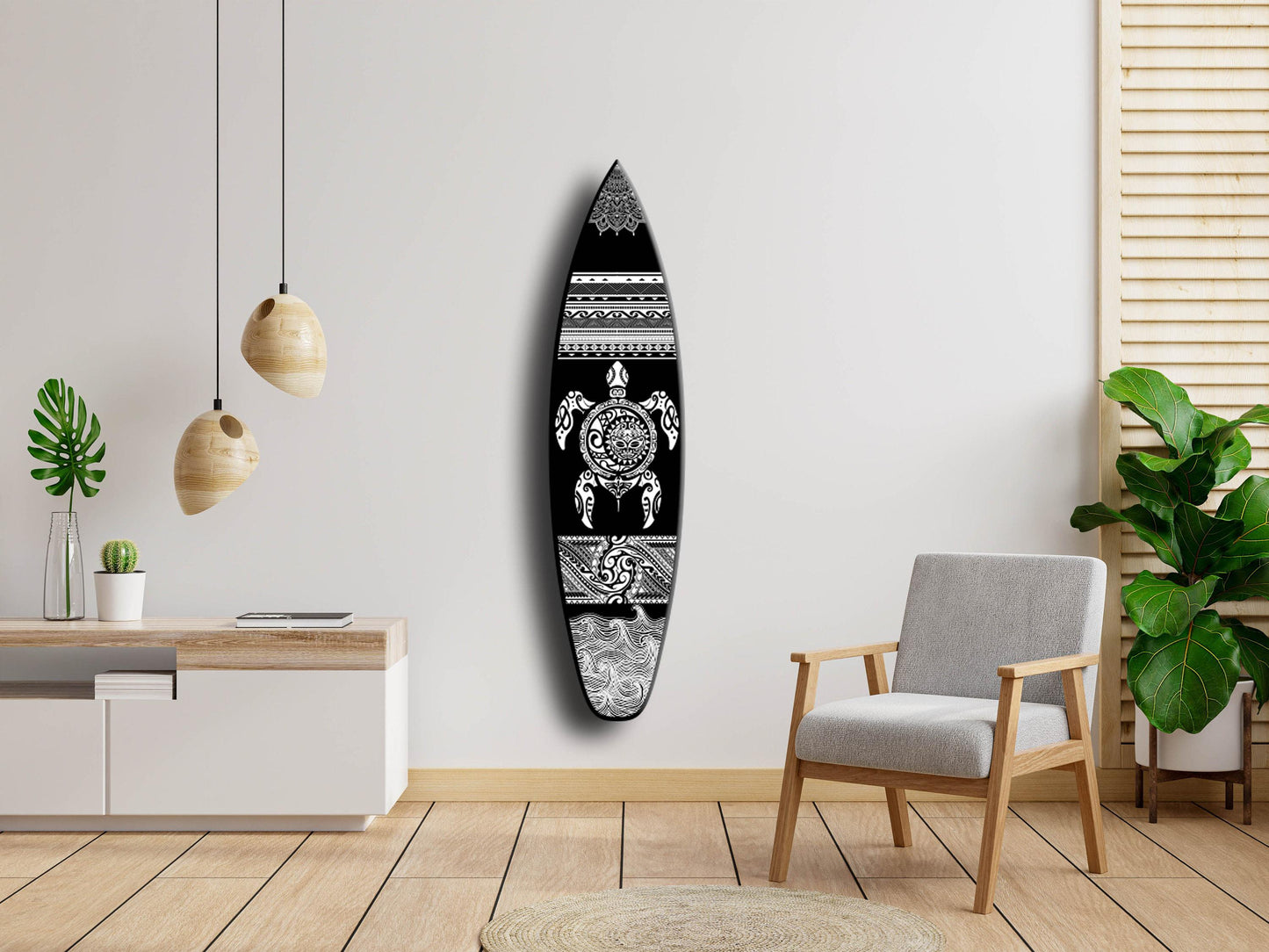 Māori Surfboard Wall Art: Tropical Coastal Wood Accent