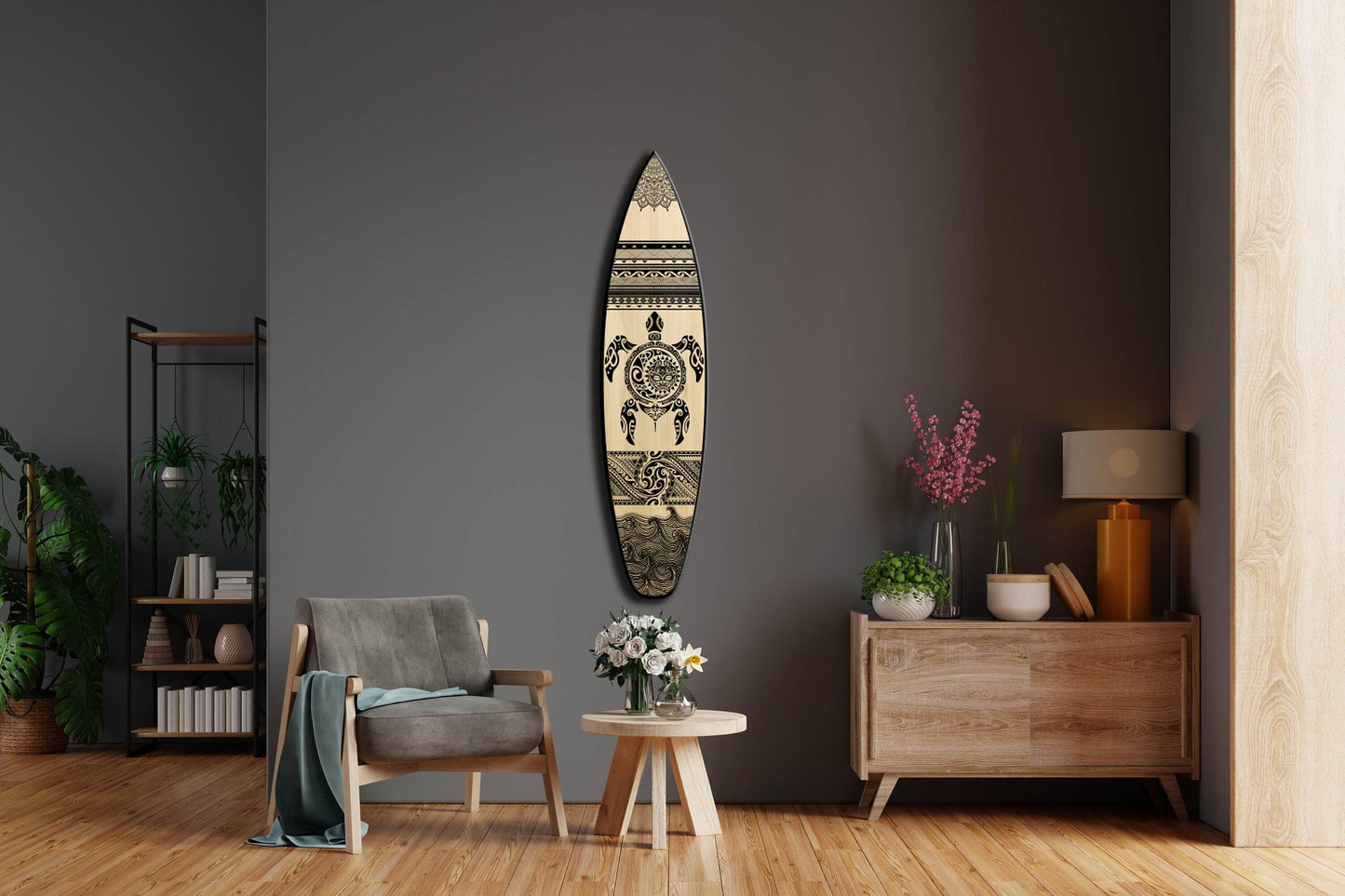 Māori Surfboard Wall Art: Tropical Coastal Wood Accent
