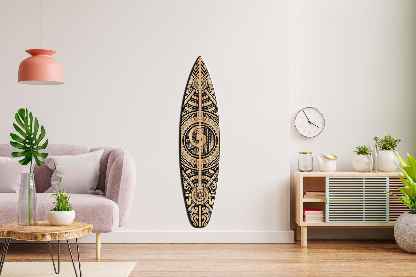 Surfboard Growth Chart: Wooden Kids Height Tracker, Abstract Print