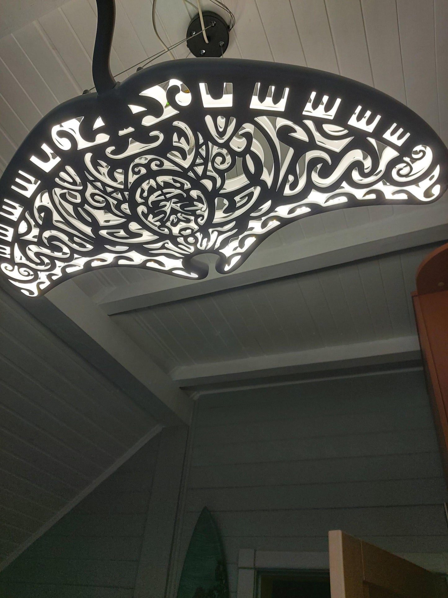 Manta ray ceiling chandelier in Maori surf style