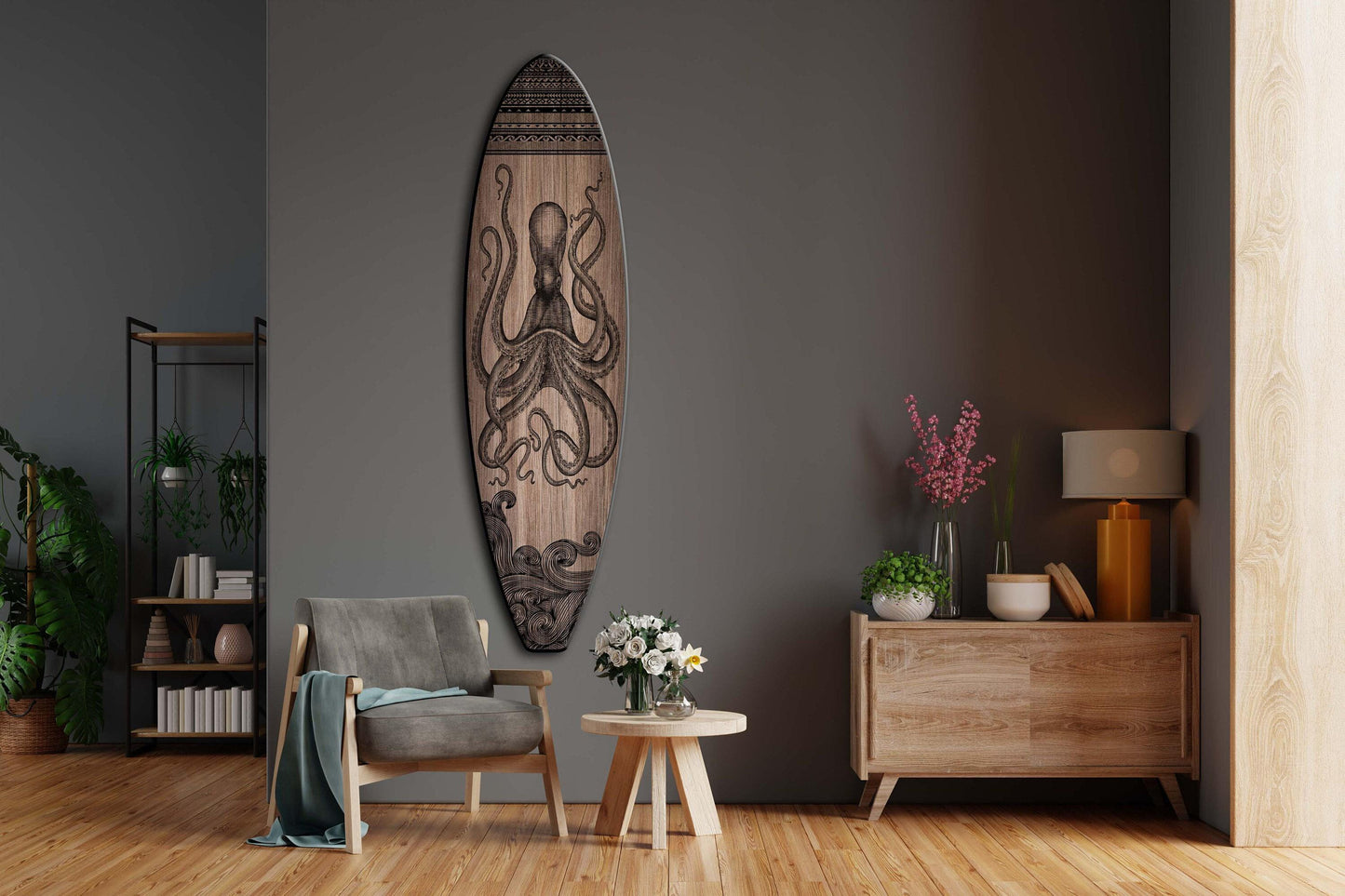Octopus Surfboard Wall Art – Nautical Indoor/Outdoor Surf Decor
