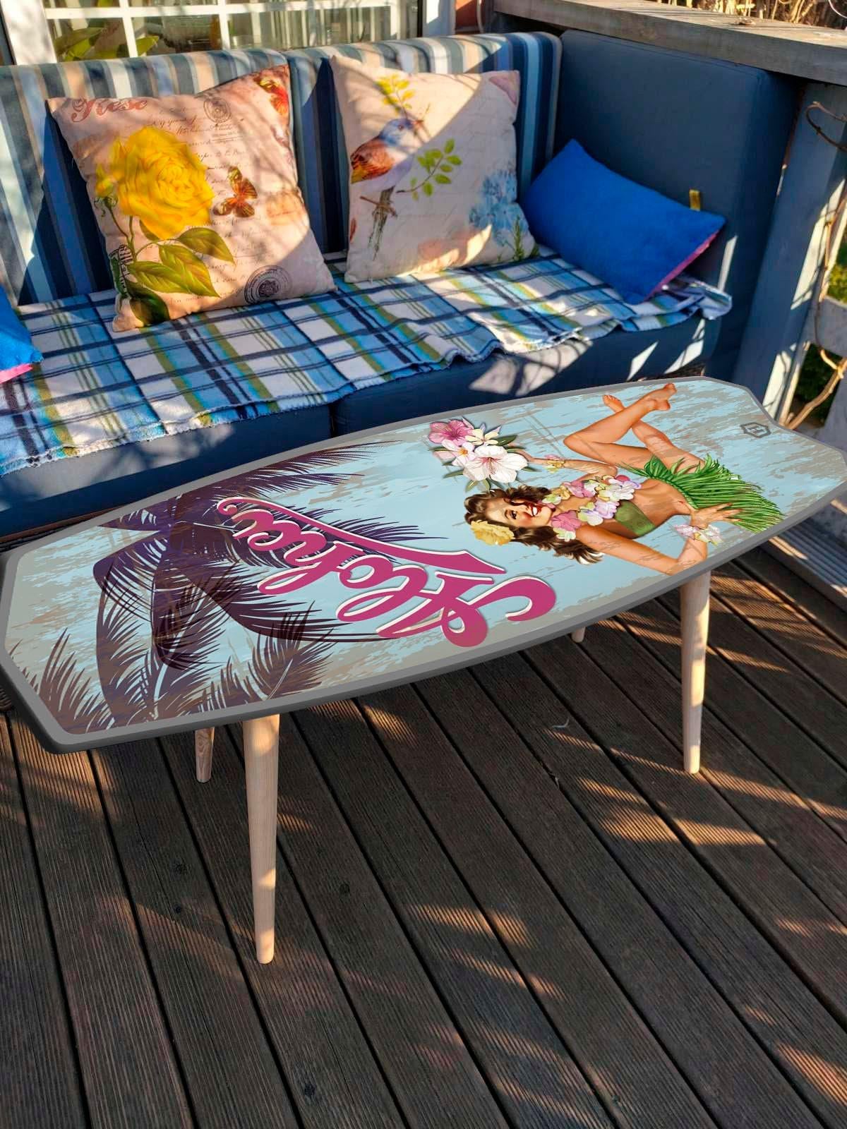 Hula Girl Surfboard Coffee Table – Vintage Hawaiian Aloha Style