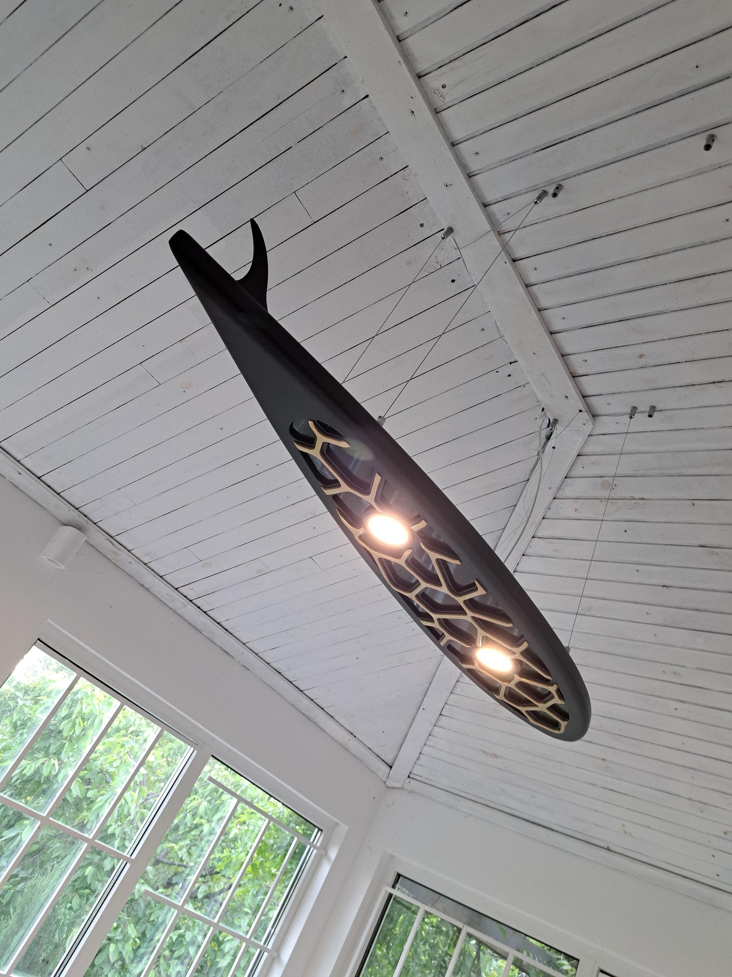 Surfboard shaped ceiling chandelier, a ceiling lamp for billiards