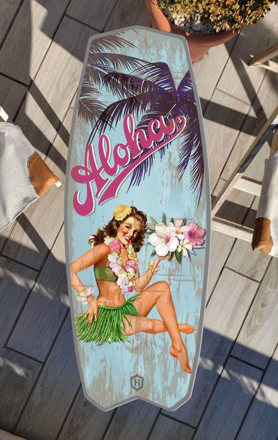 Hula Girl Surfboard Coffee Table – Vintage Hawaiian Aloha Style