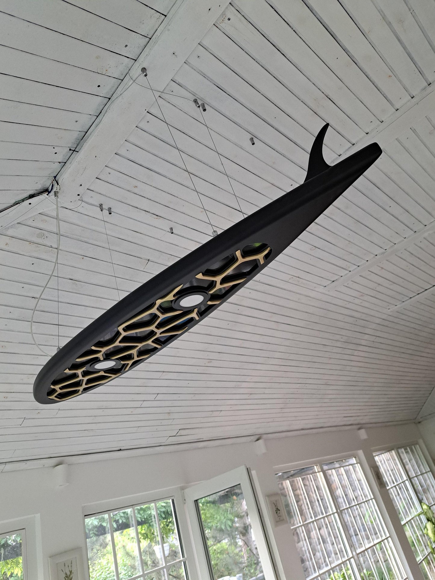 Surfboard shaped ceiling chandelier, a ceiling lamp for billiards