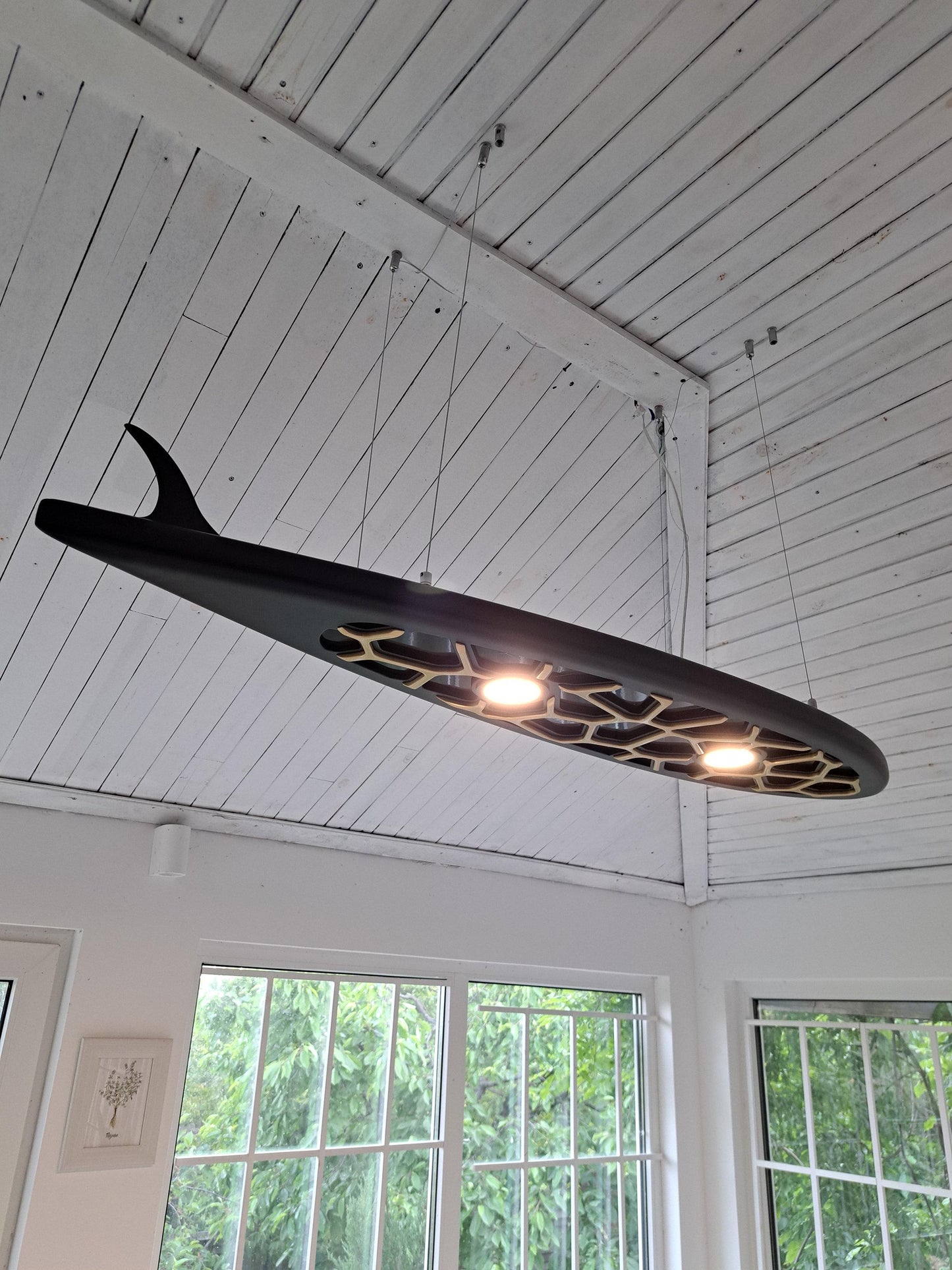 Surfboard shaped ceiling chandelier, a ceiling lamp for billiards