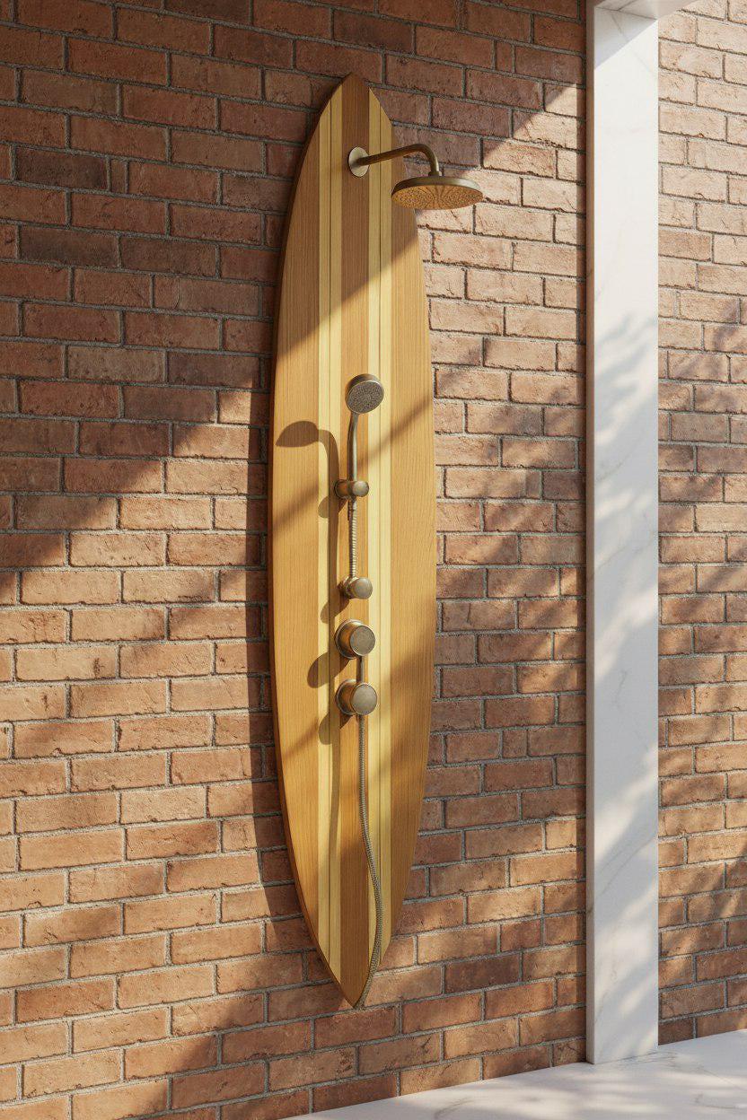 Surfboard-shaped shower panel – handmade for ocean lovers