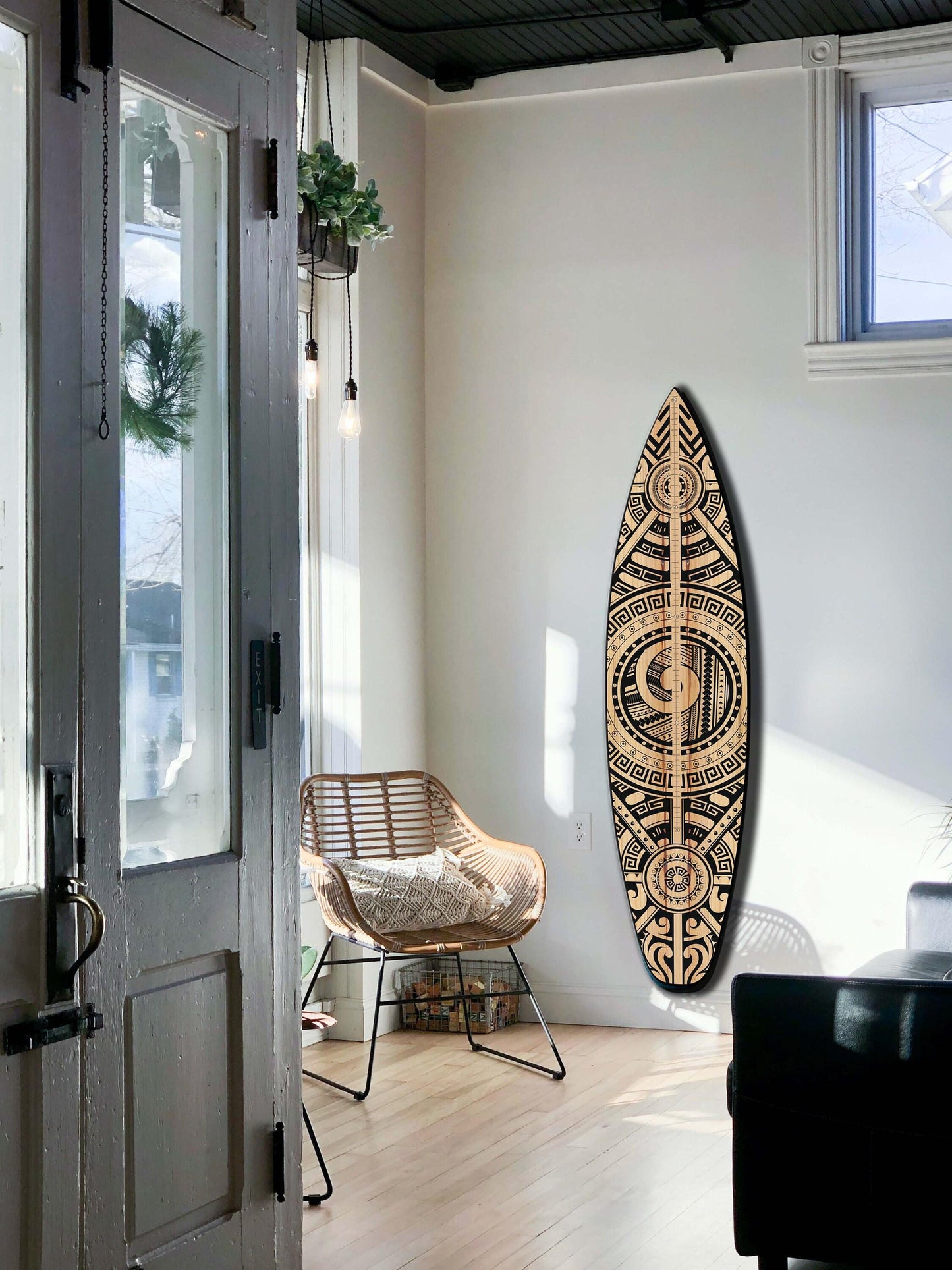 Surfboard Growth Chart: Blue & White Wooden Kids Height Tracker