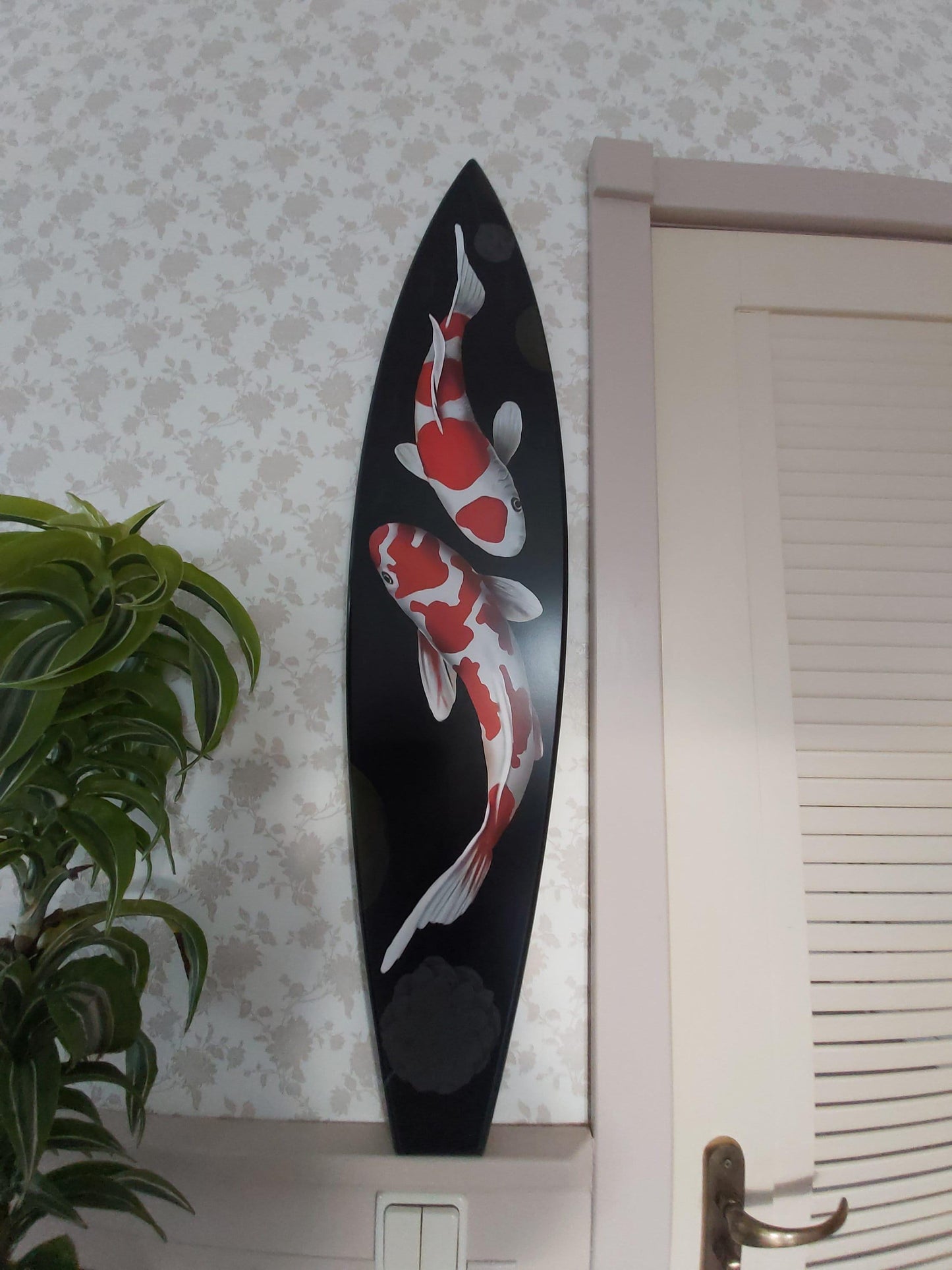 Surfboard wall art with mermaid