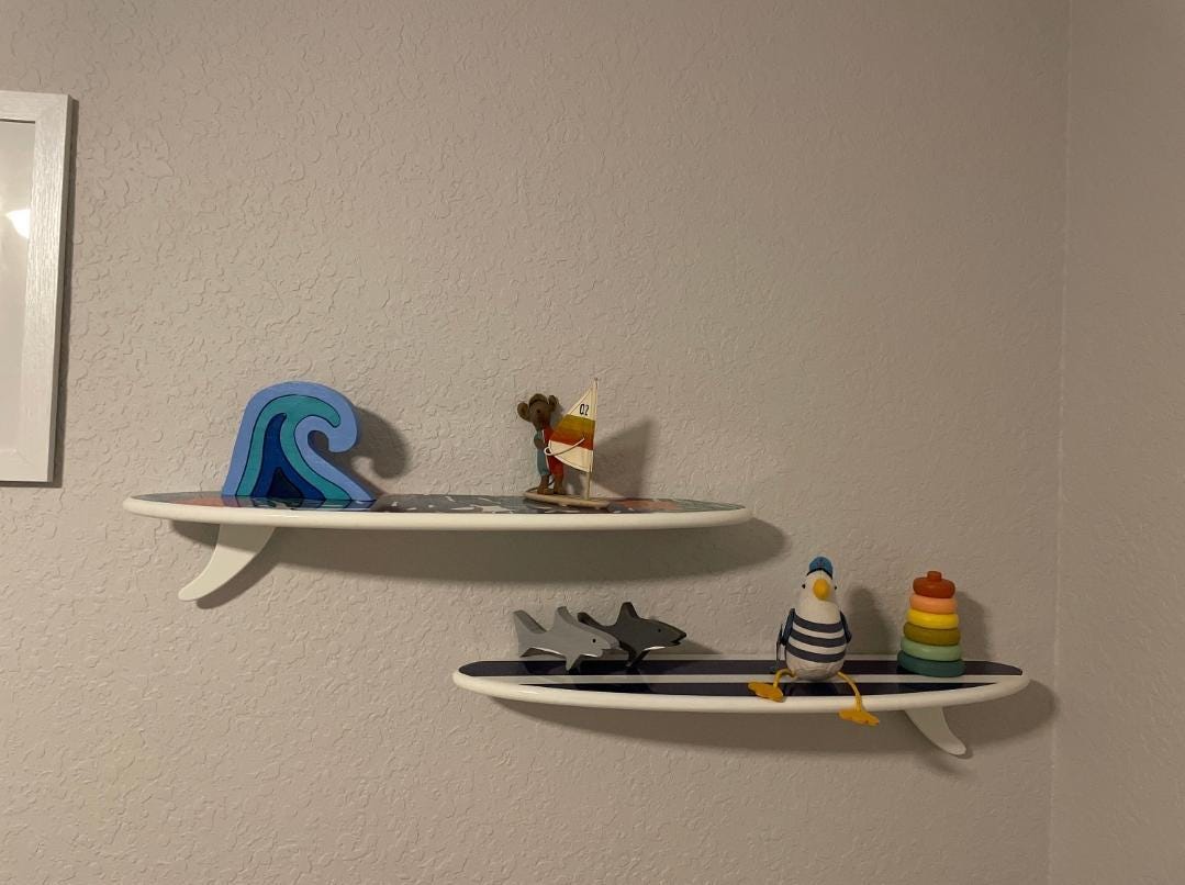 Surfboard Wall Shelves – Set of 2 Floating Shelves for Beach & Coastal Decor