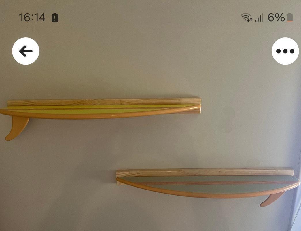Surfboard Wall Shelves – Set of 2 Floating Shelves for Beach & Coastal Decor