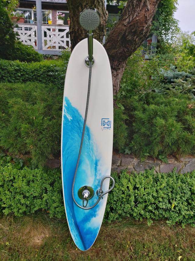 Surfboard Shower Panel, Ocean Wave Art, Minimal Coastal Bathroom Decor