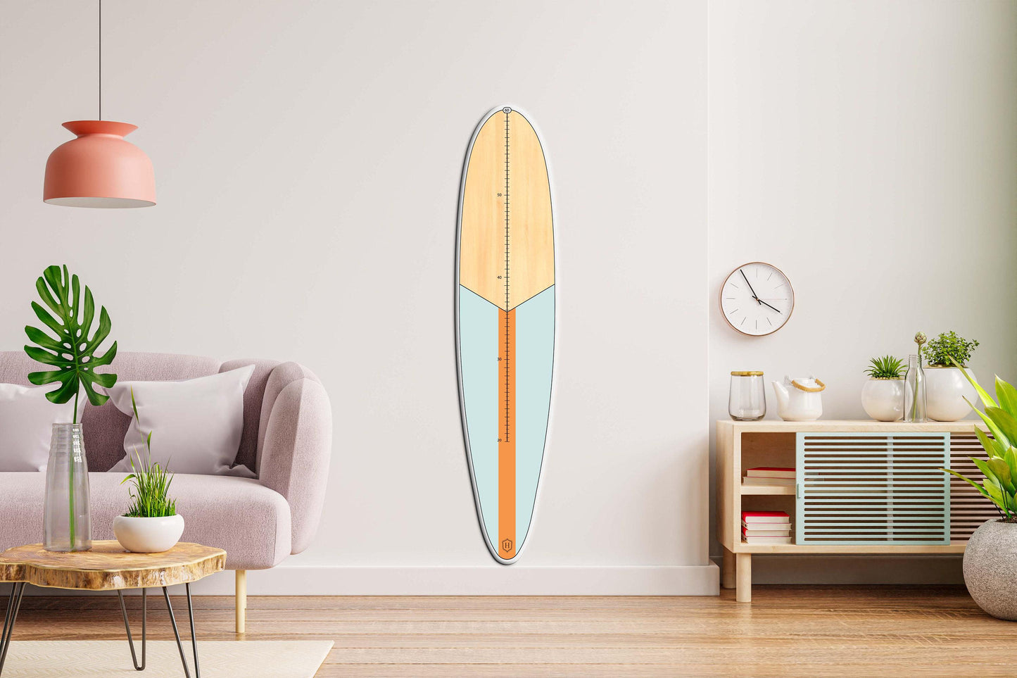 Surfboard Growth Chart: Wooden Wave Print, Nautical Nursery Decor