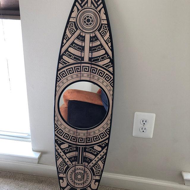 Surfboard Mirror Wall Art: Beach Decor, Surfing Gift (100cm)