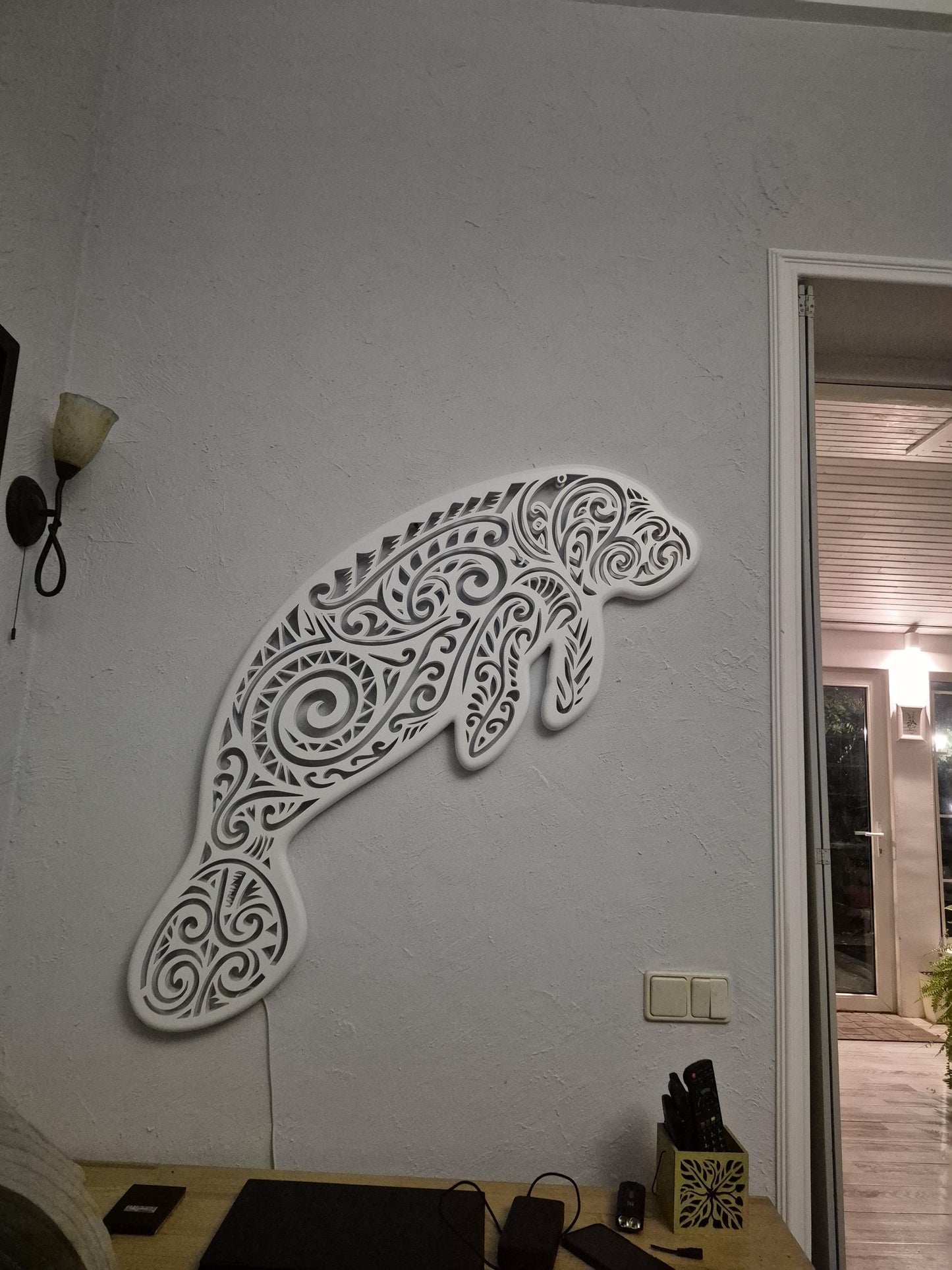 Tribal Manatee Wall Lamp – Ocean Animal LED Decor