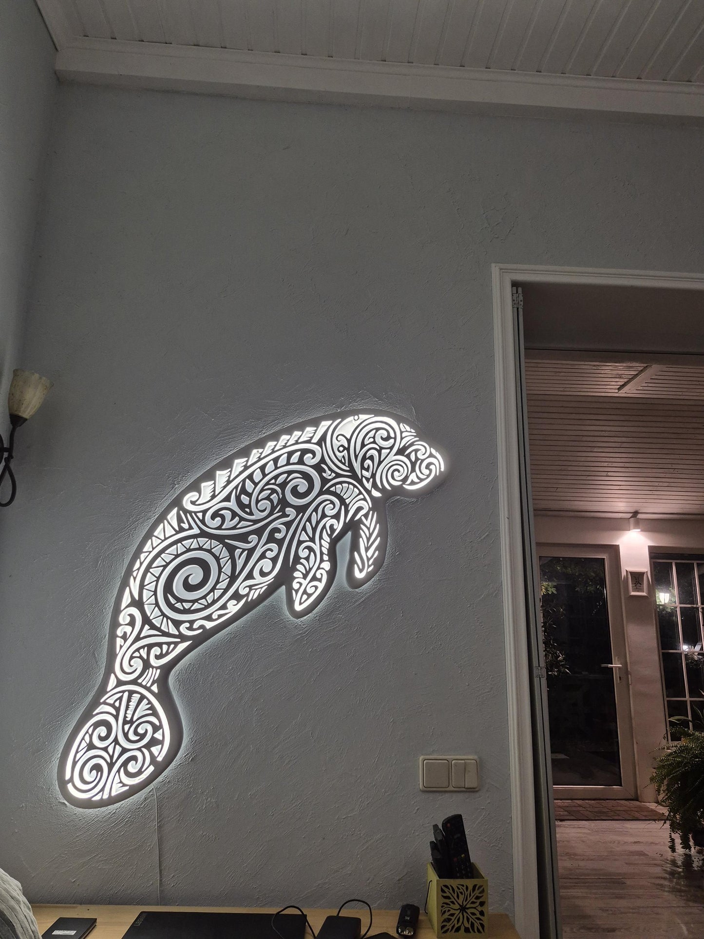Tribal Manatee Wall Lamp – Ocean Animal LED Decor