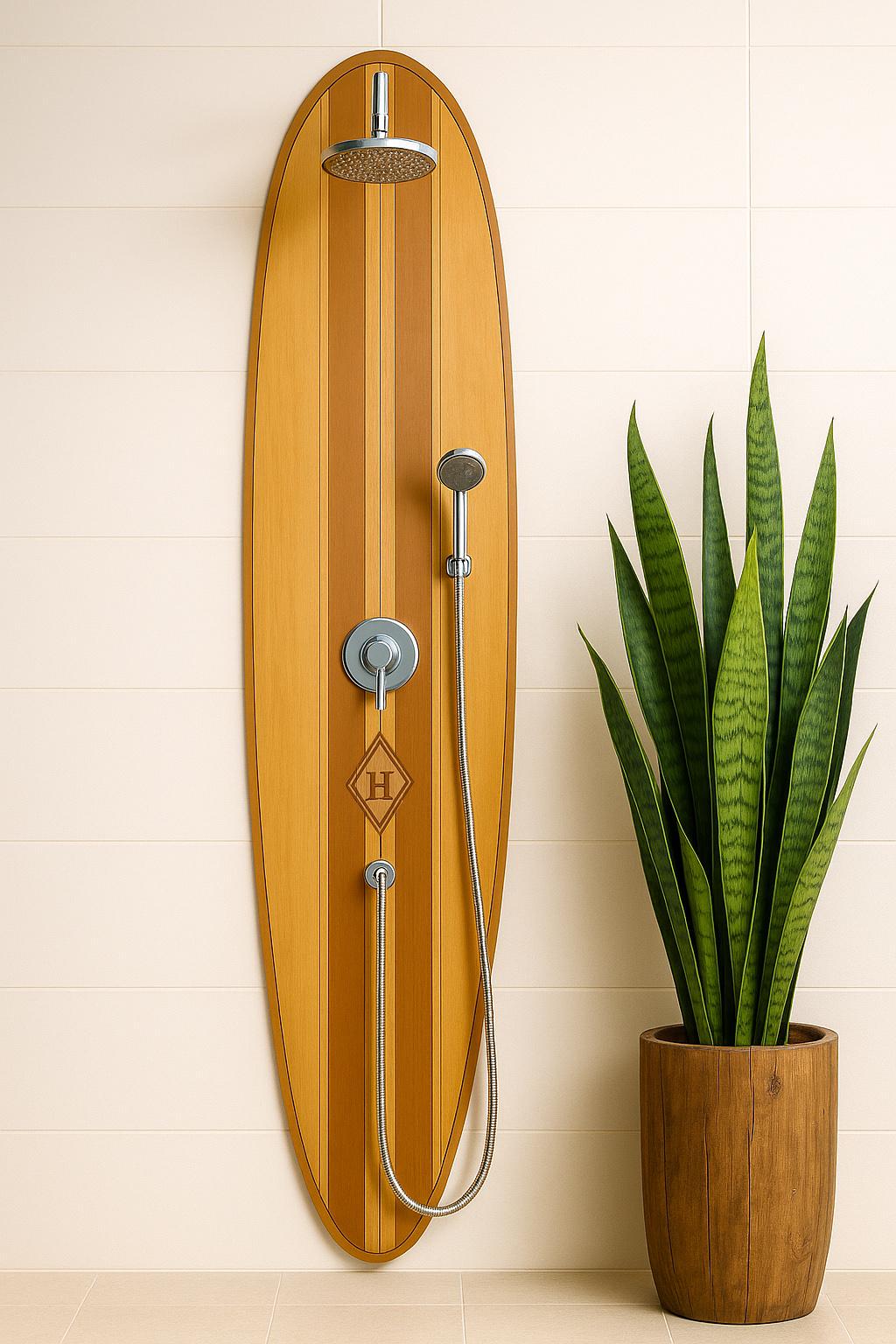 Handmade Surfboard Shower Panel – Coastal Bathroom Decor