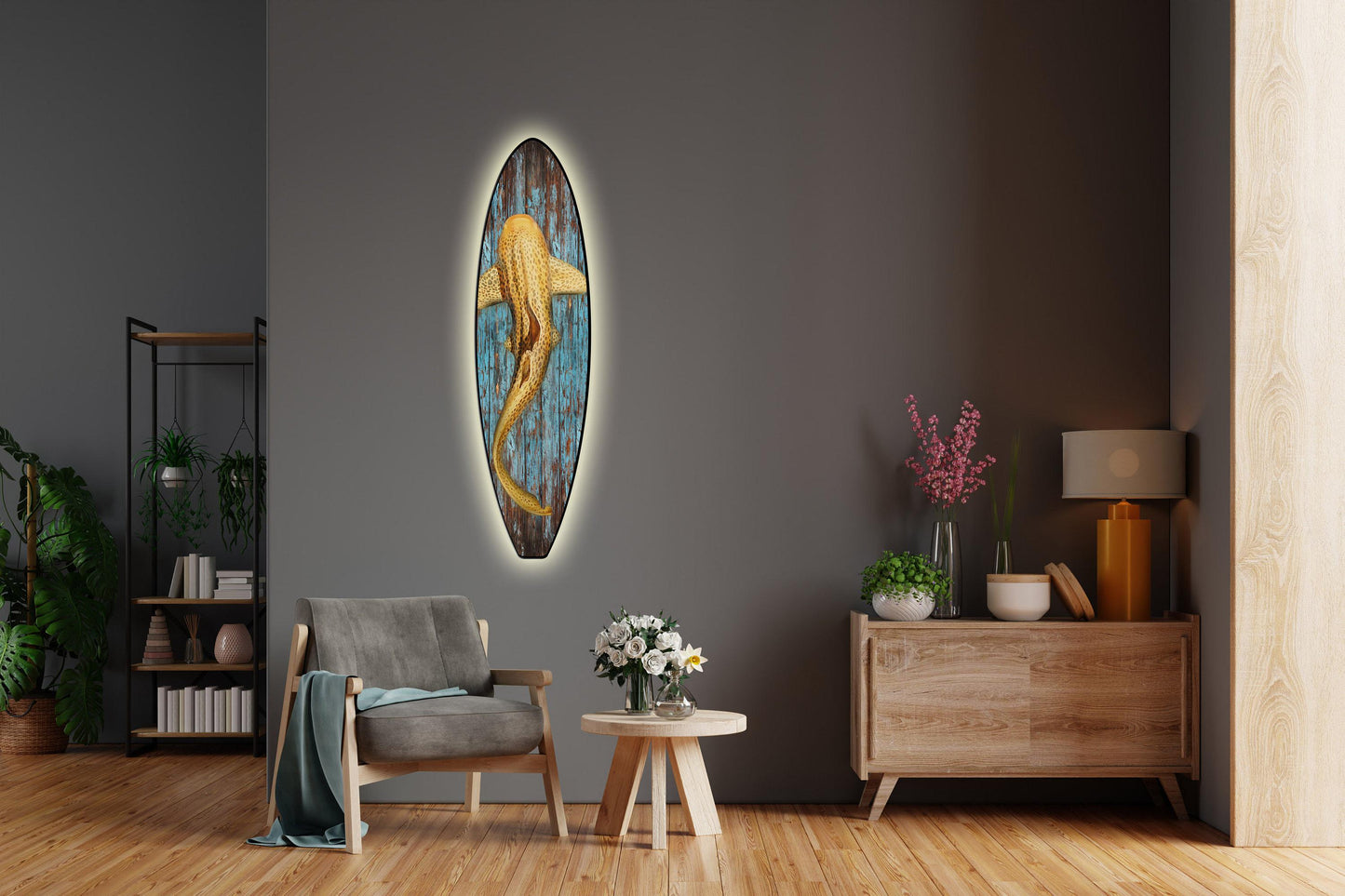 Surfboard-shaped LED wall light SUNSET.