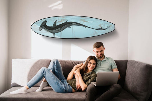Surfboard Wall Art, hammer Shark, Wave, Beach Decor, Vintage, Wood Surfboard Sign