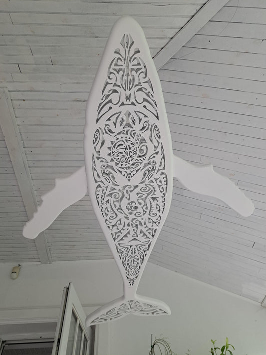 Whale Surfboard Chandelier – Handmade Ocean LED Ceiling Light (40")