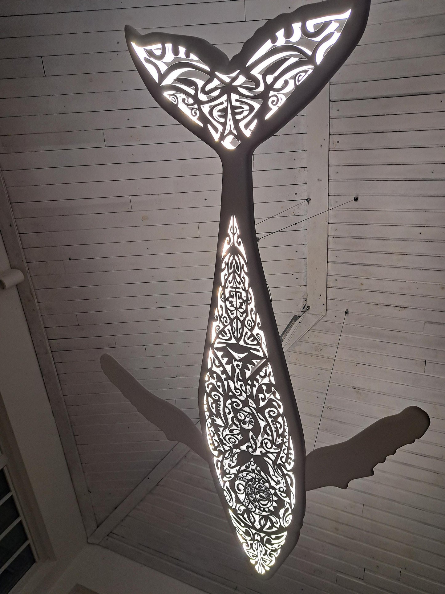 Whale Surfboard Chandelier – Handmade Ocean LED Ceiling Light (40")