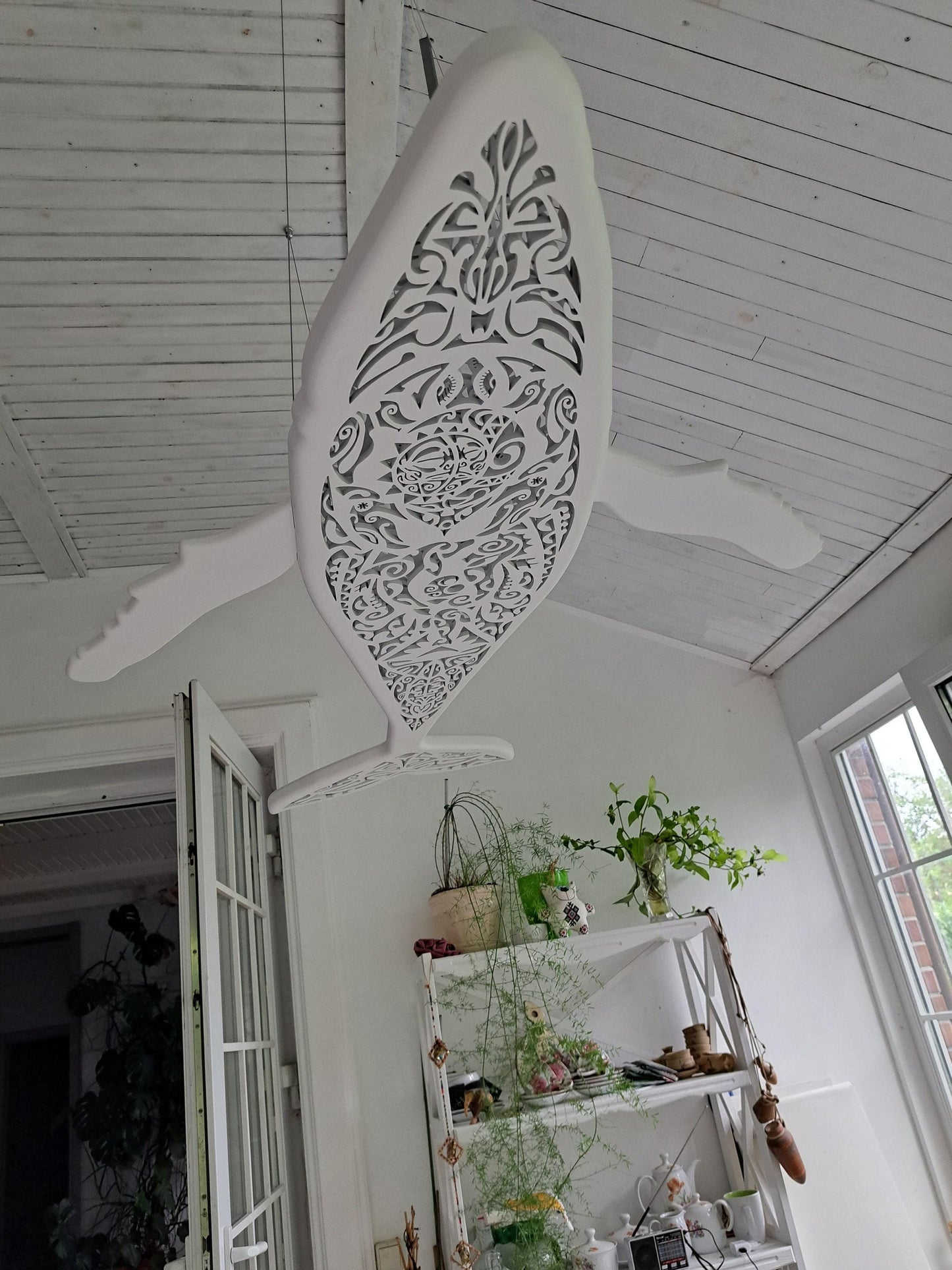 Whale Surfboard Chandelier – Handmade Ocean LED Ceiling Light (40")