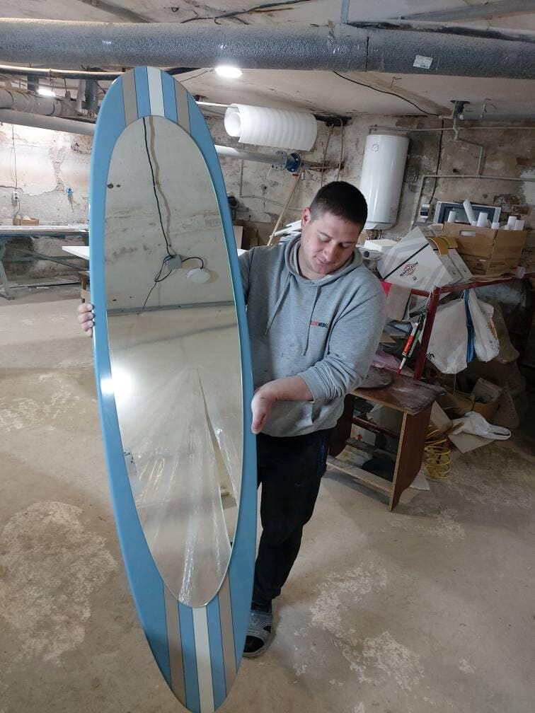 Surfboard Mirror – Large Coastal Wall Mirror for Bathroom or Beach House Decor