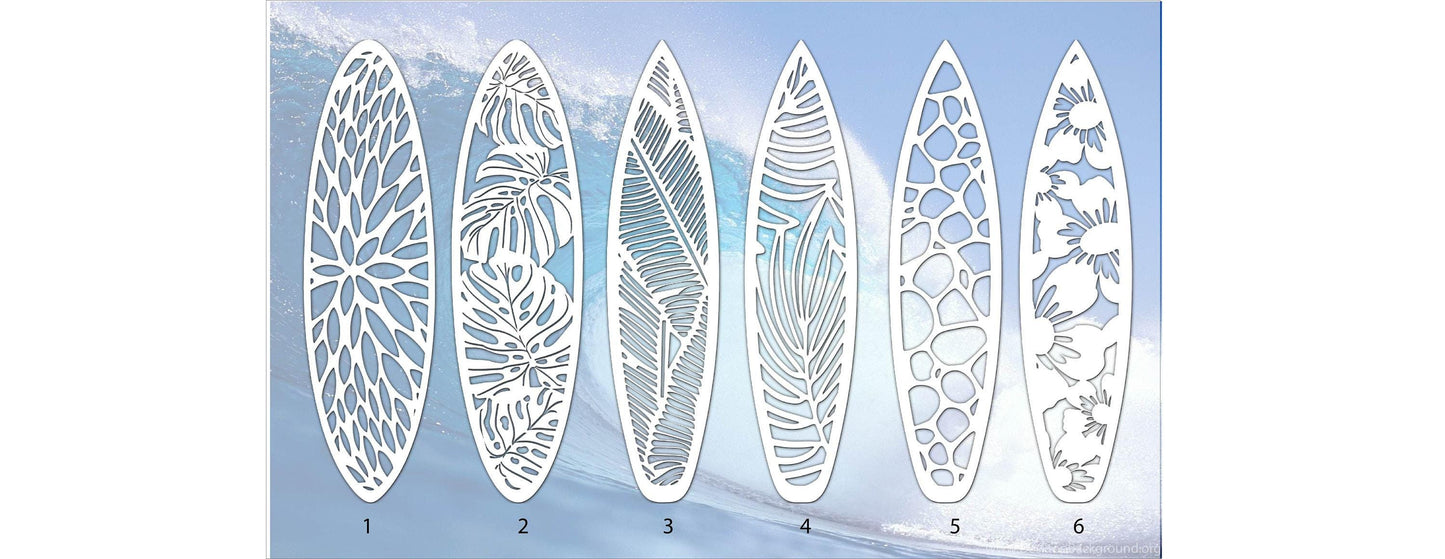 Surfboard inspired wall led light with botanical pattern