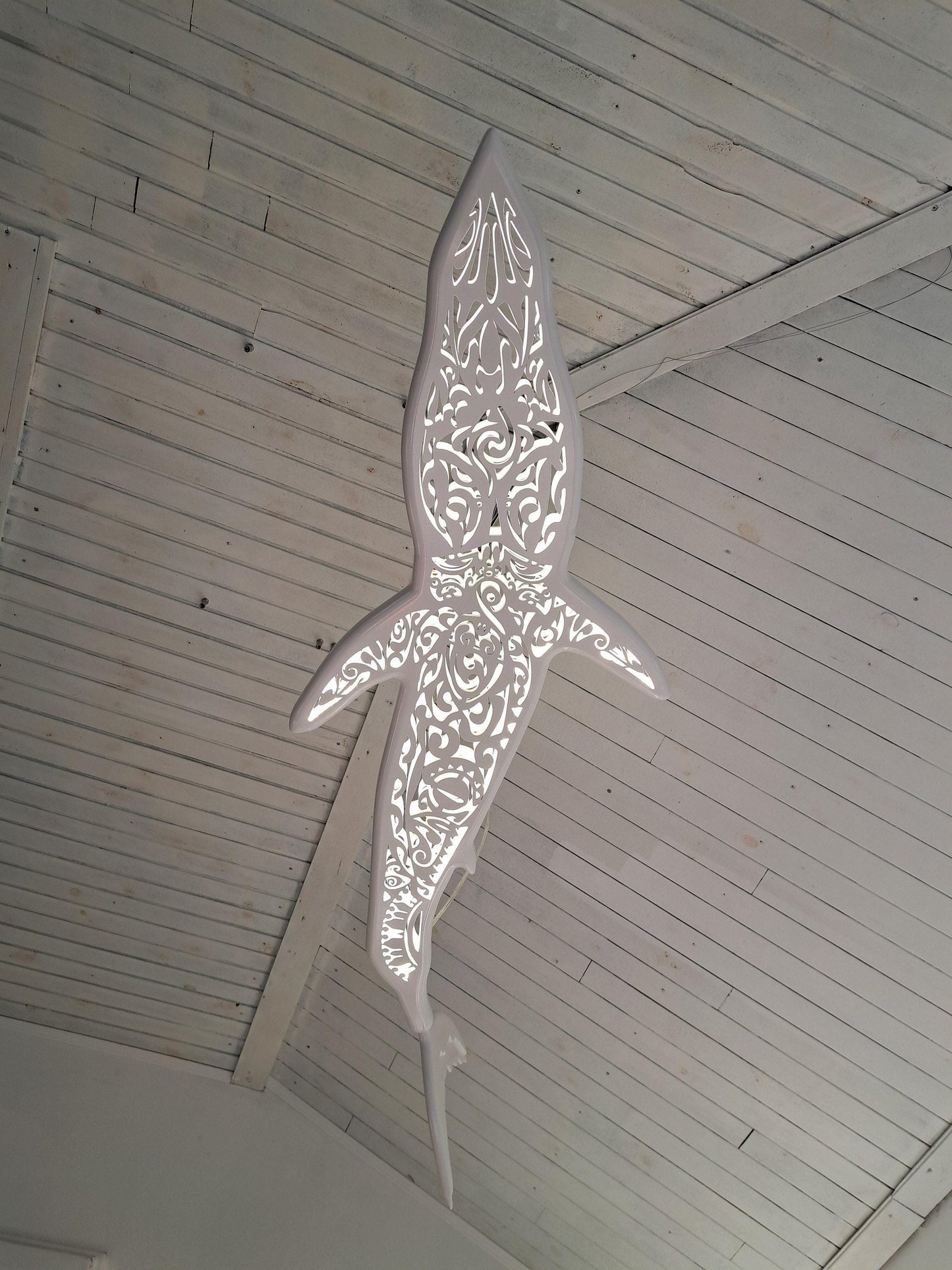 Мako shark ceiling chandelier in Maori surf style
