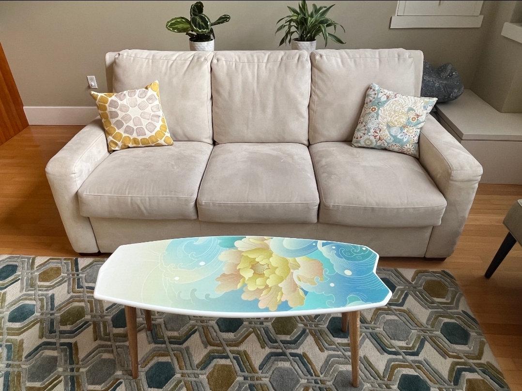 Surfboard Coffee Table: Yellow Flower Beach Decor