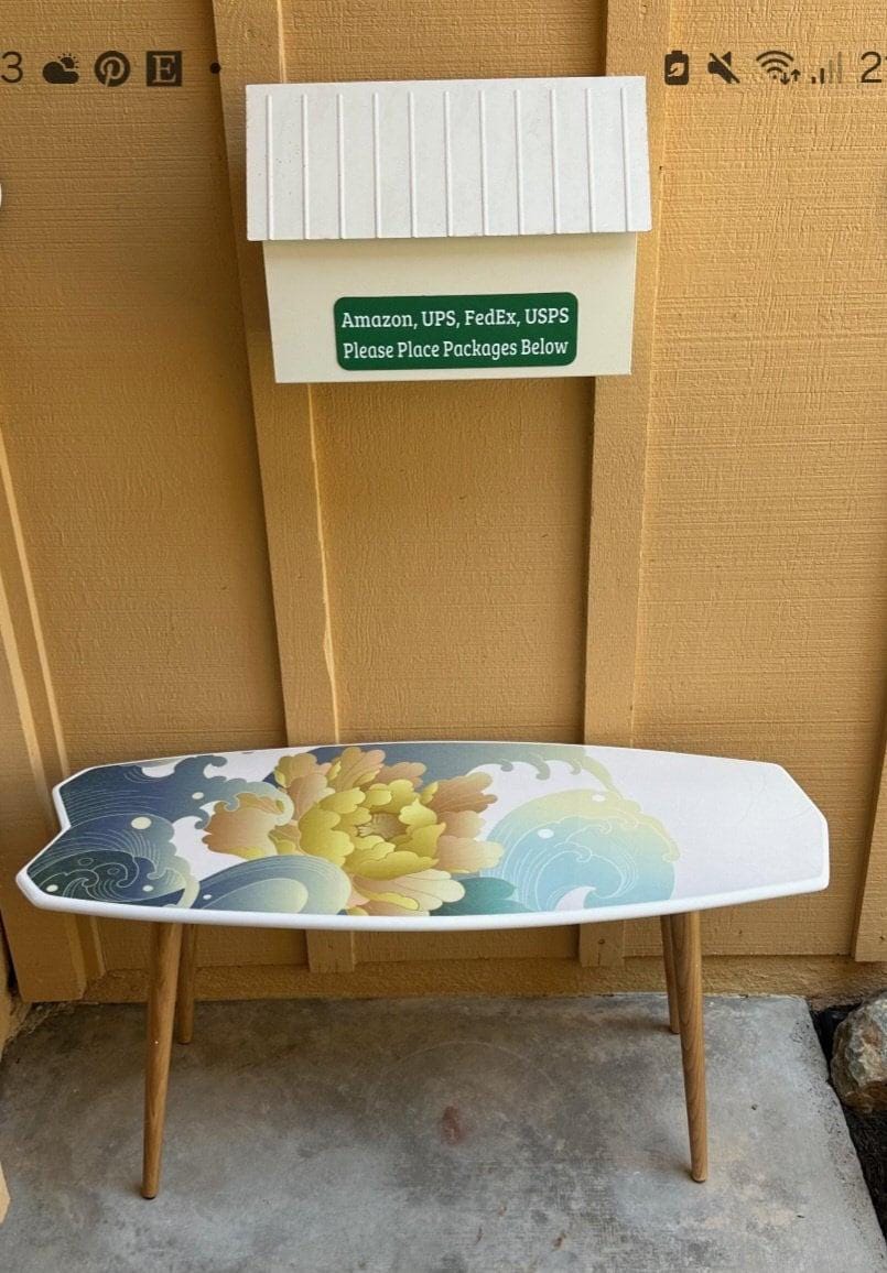 Surfboard Coffee Table: Yellow Flower Beach Decor