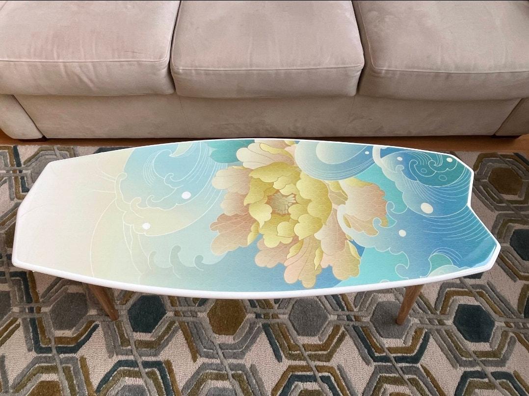 Surfboard Coffee Table: Yellow Flower Beach Decor